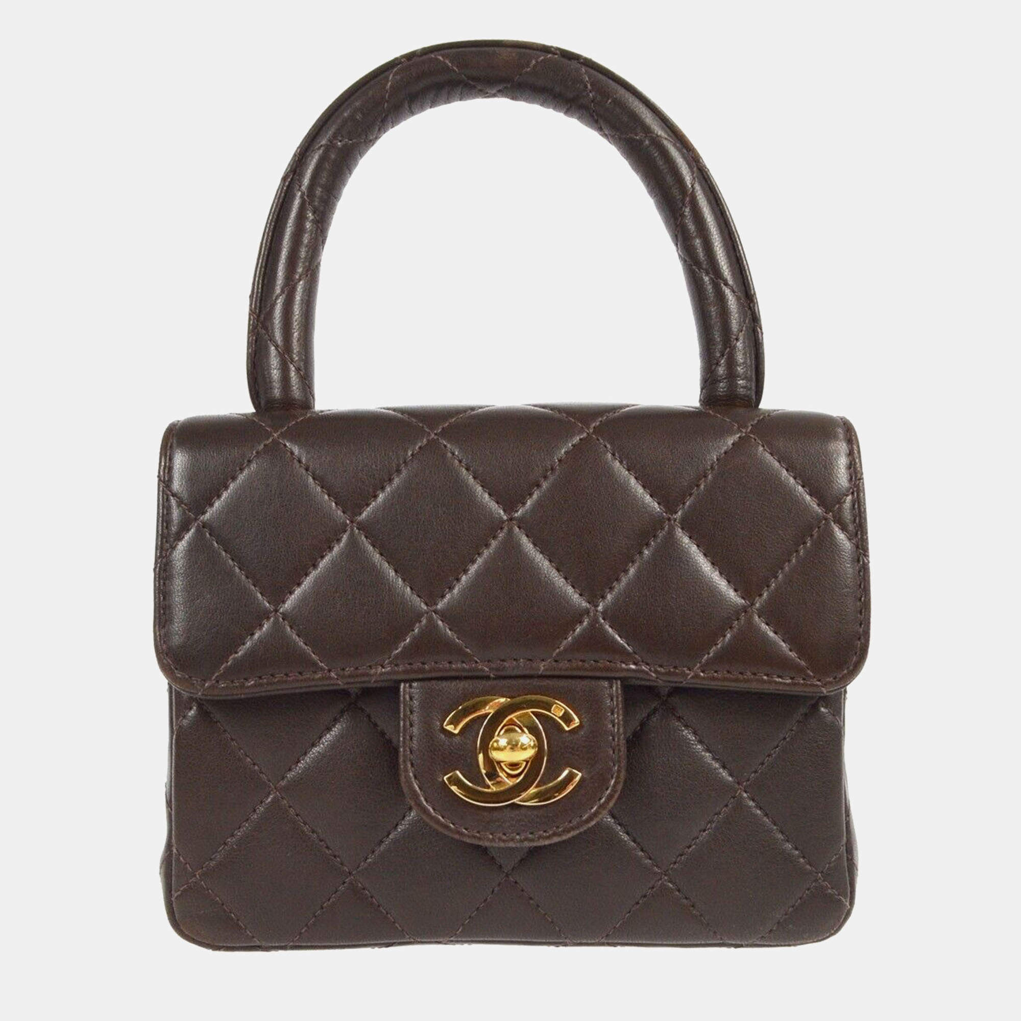 Chanel Brown Lambskin Mini Square Handbag