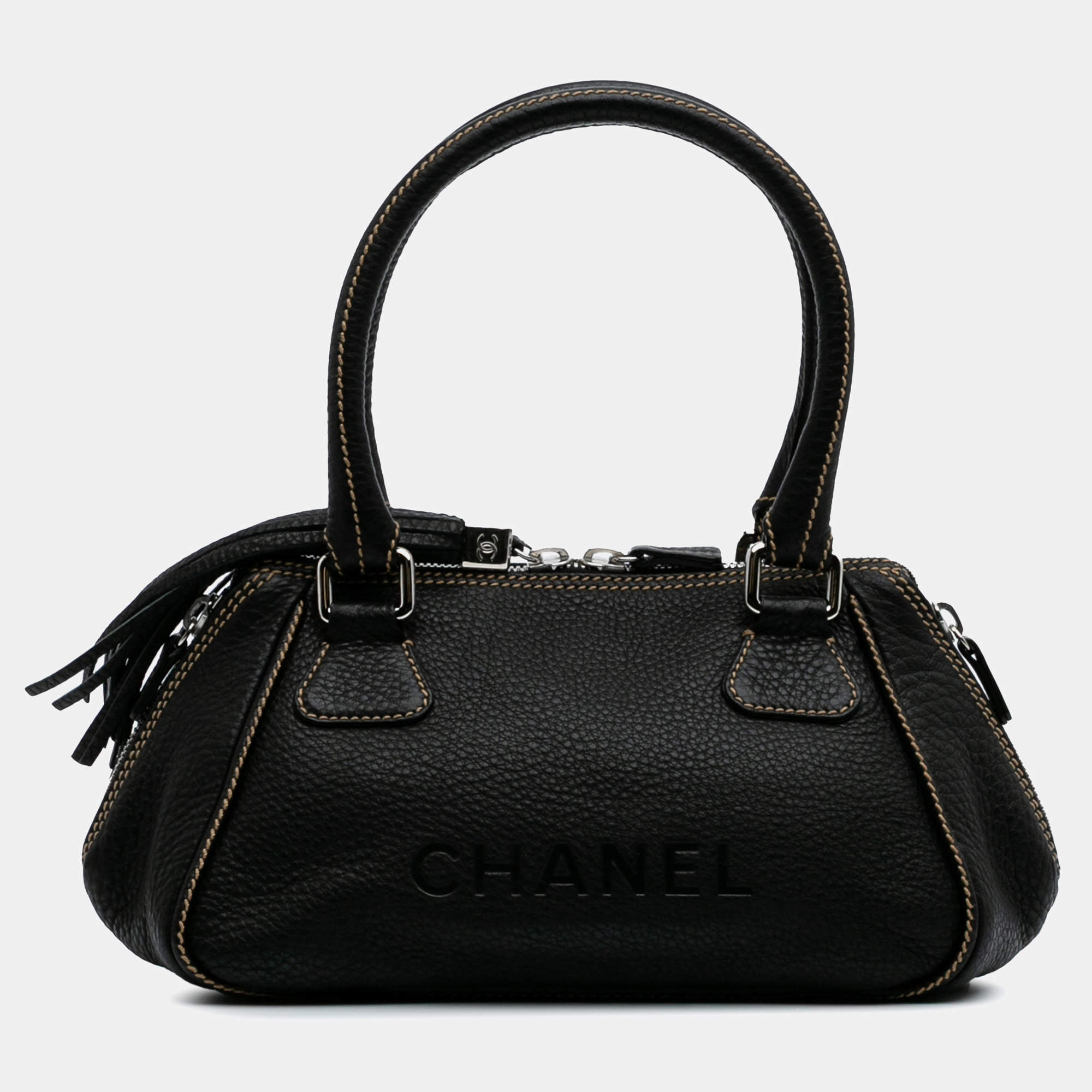 Chanel Black Medium Pebbled Calfskin LAX Tassel Handbag