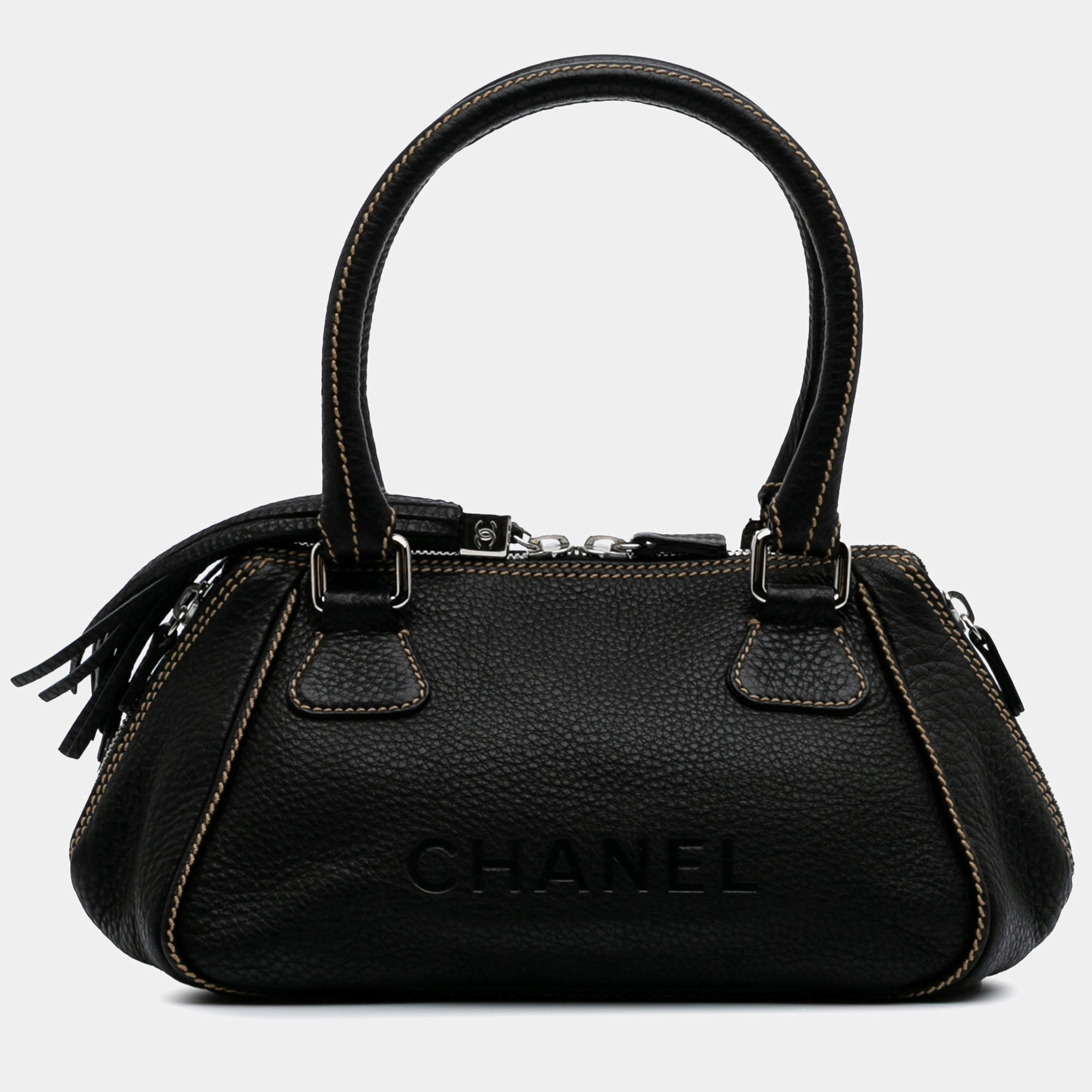 Chanel Black Medium Pebbled Calfskin LAX Tassel Handbag