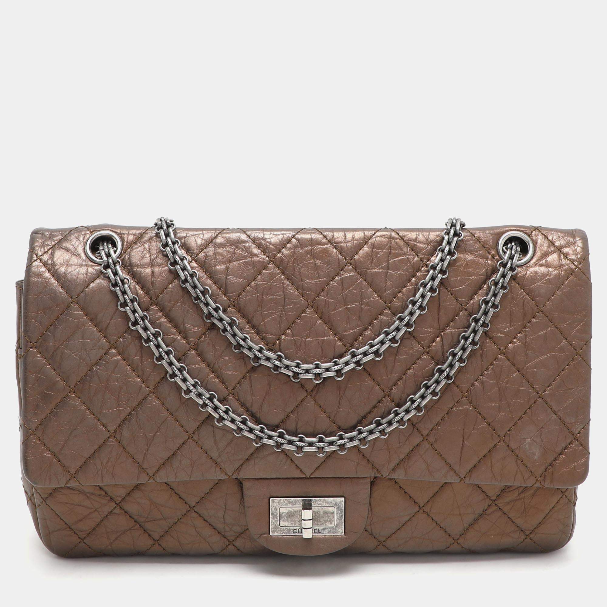 Chanel Metallic Brown Quilted Aged Leather Reissue 2.55 Classic 227 Flap Bag