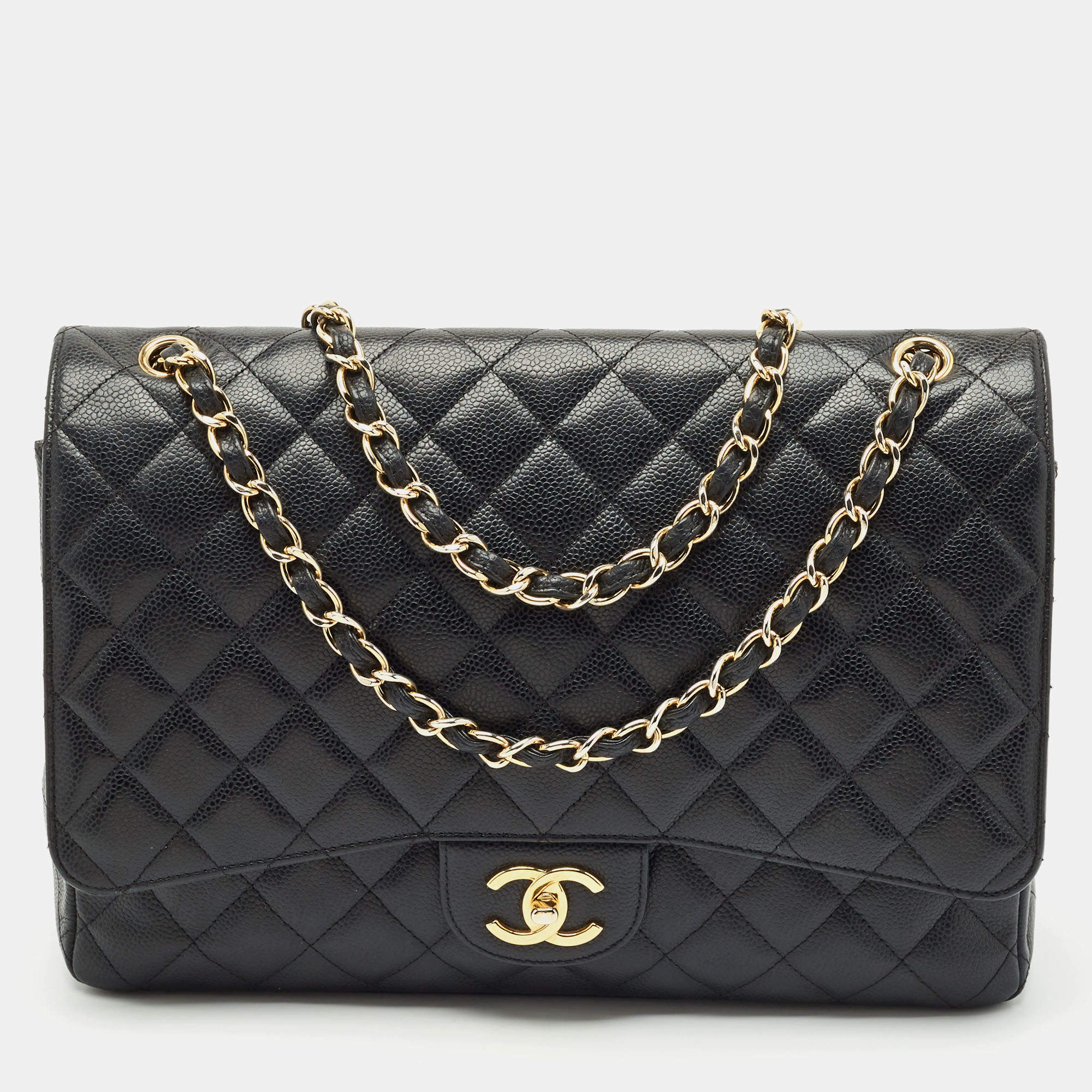 Chanel Black Quilted Caviar Leather Maxi Classic Double Flap Bag