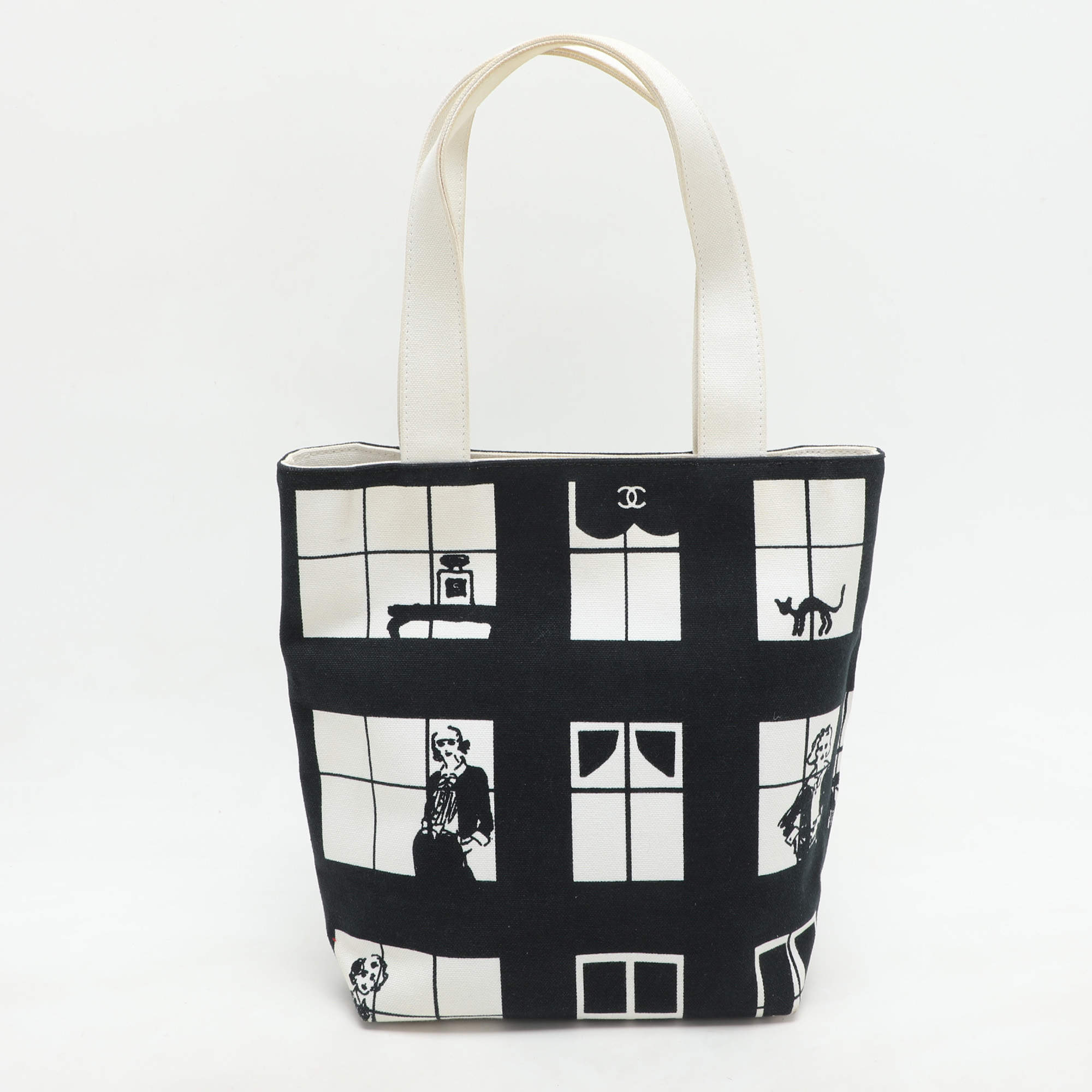 Chanel Navy Blue/White Canvas Coco Window Tote