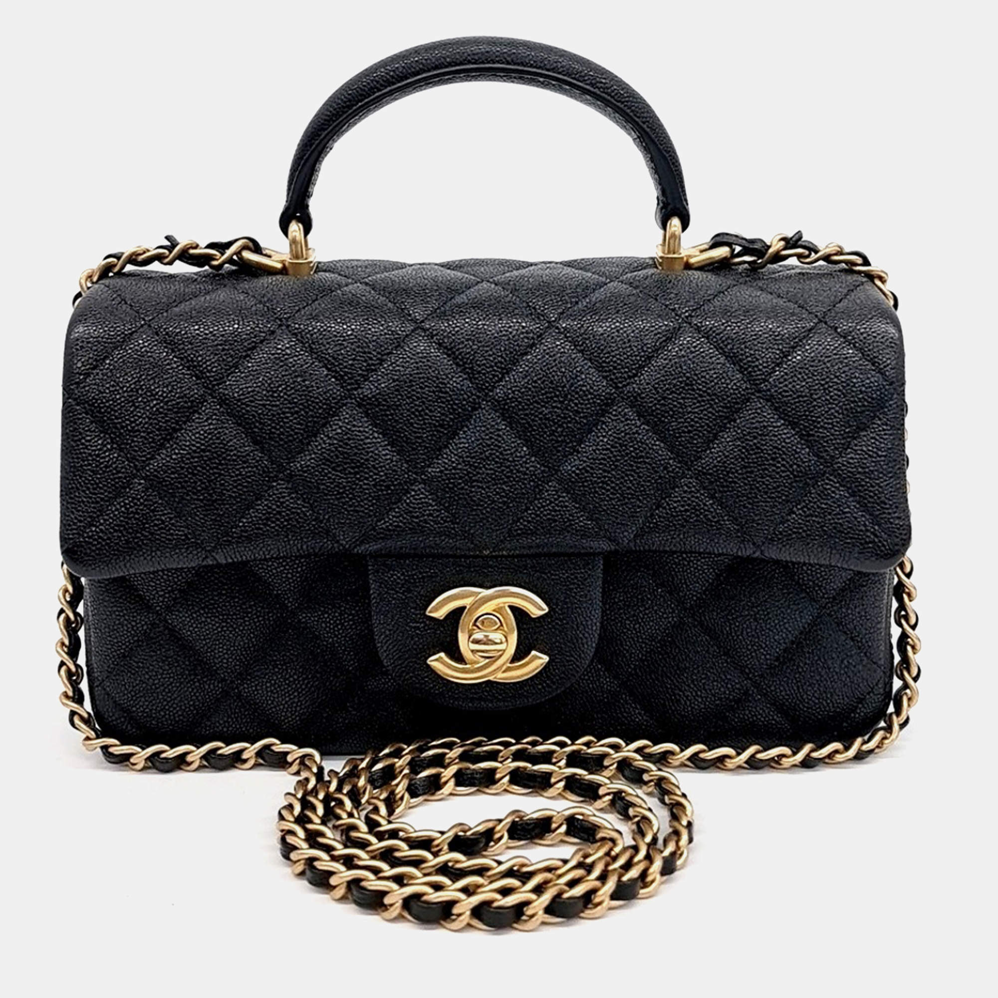 Chanel Black Leather Caviar Top Handle New Mini Crossbody Bag