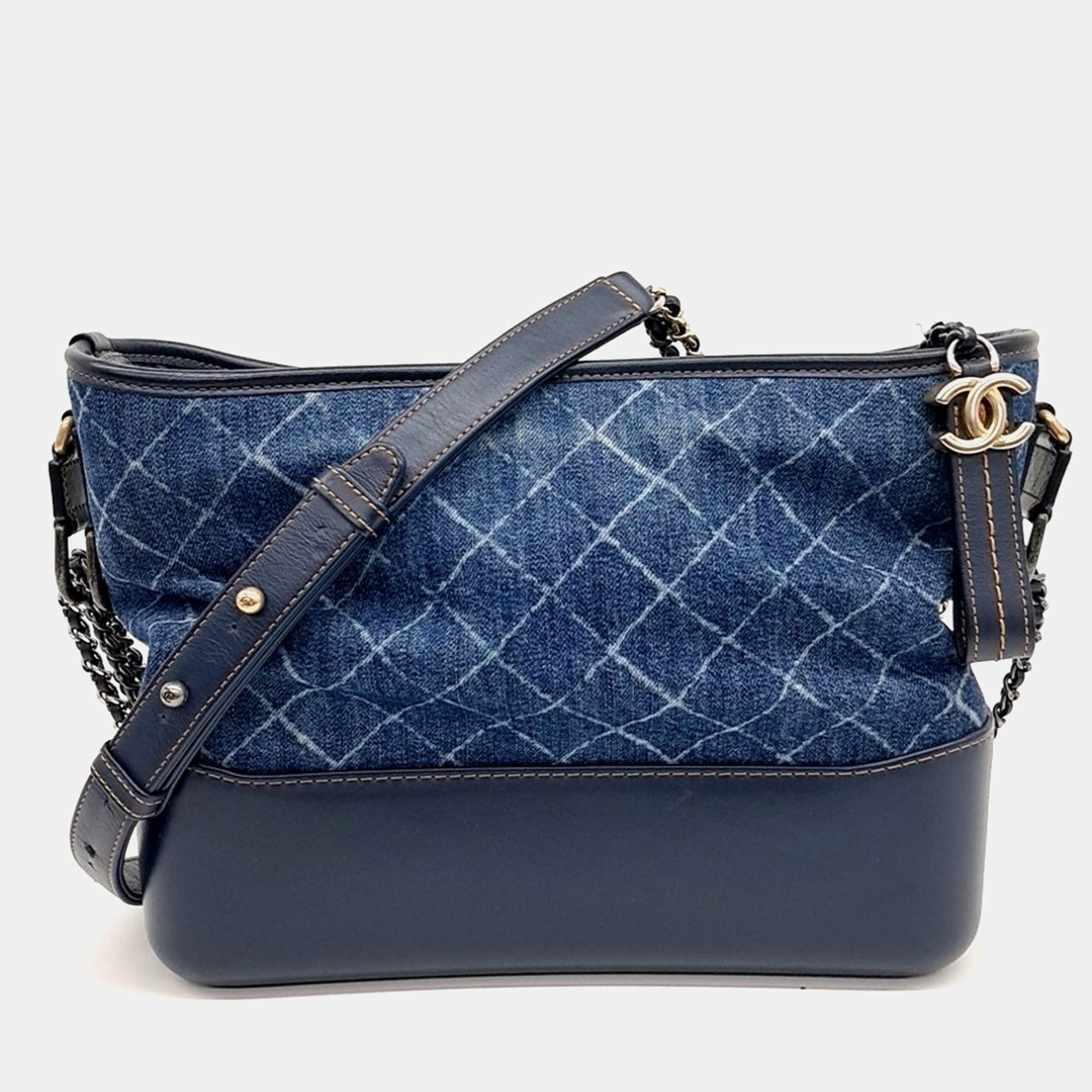 Pre Owned Chanel Blue Denim Denim Gabrielle Hobo Bag