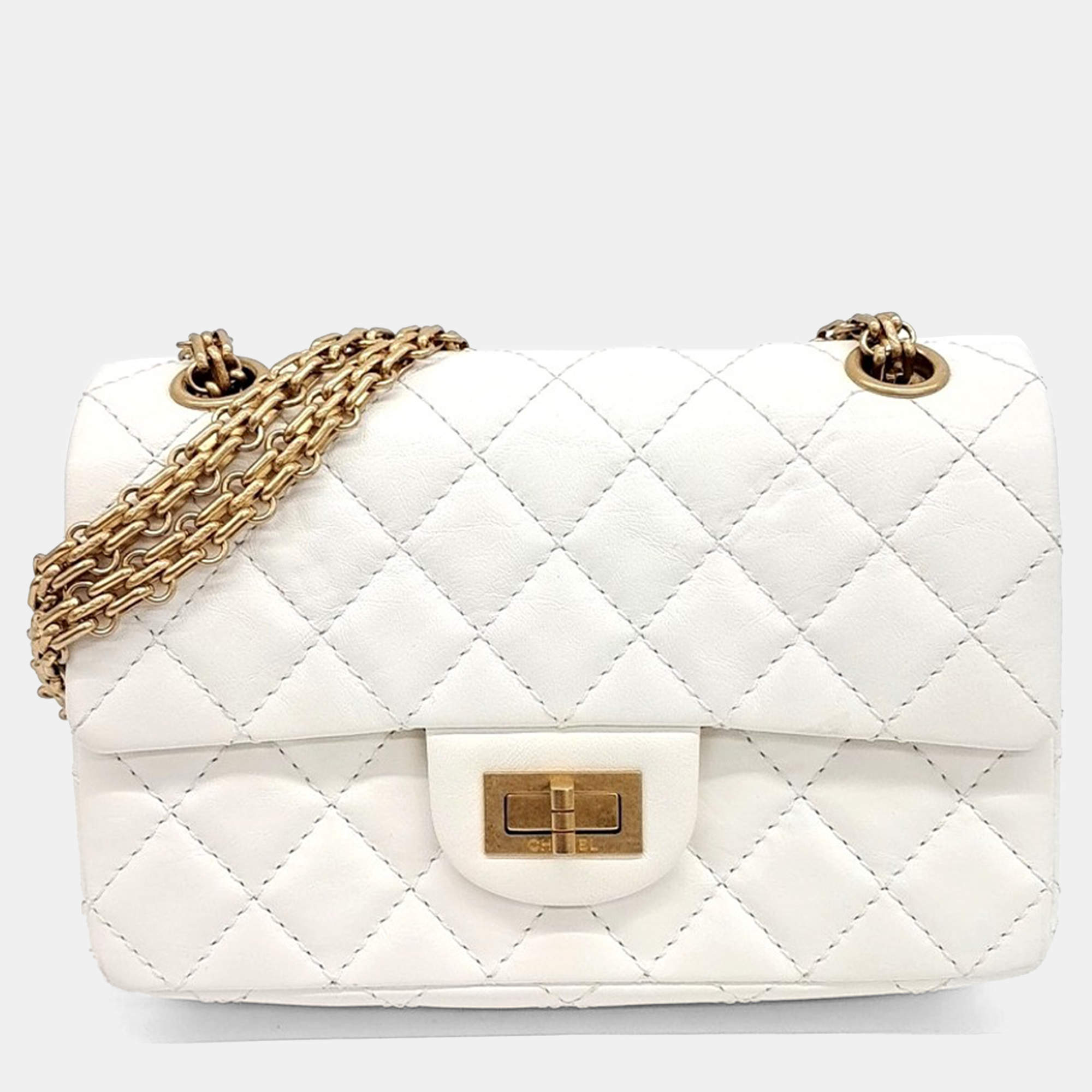 Chanel White Leather Vintage 2.55 New Mini 20