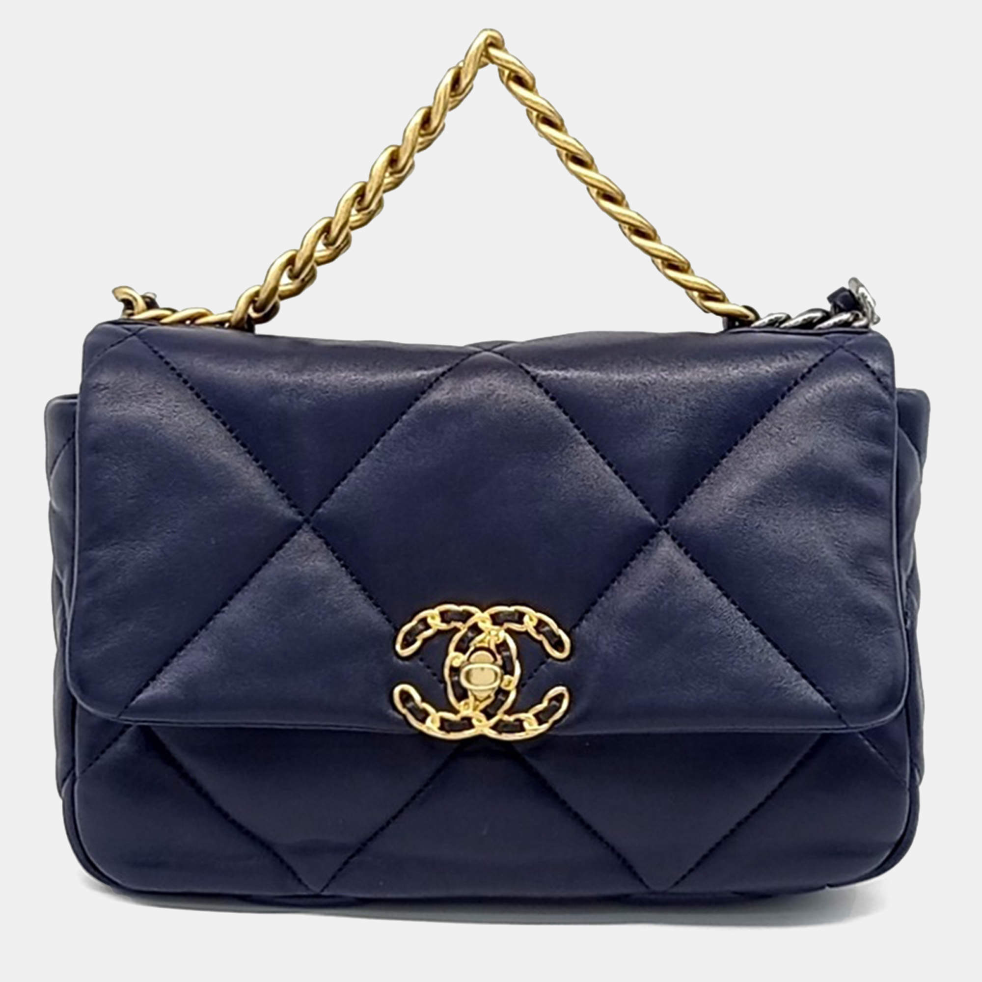 Chanel Navy Blue Leather 19 Small Flap Bag 