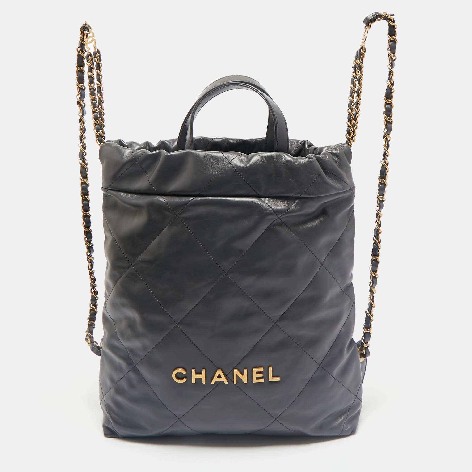 Chanel Dark Grey Quilted Leather 22 Backpack