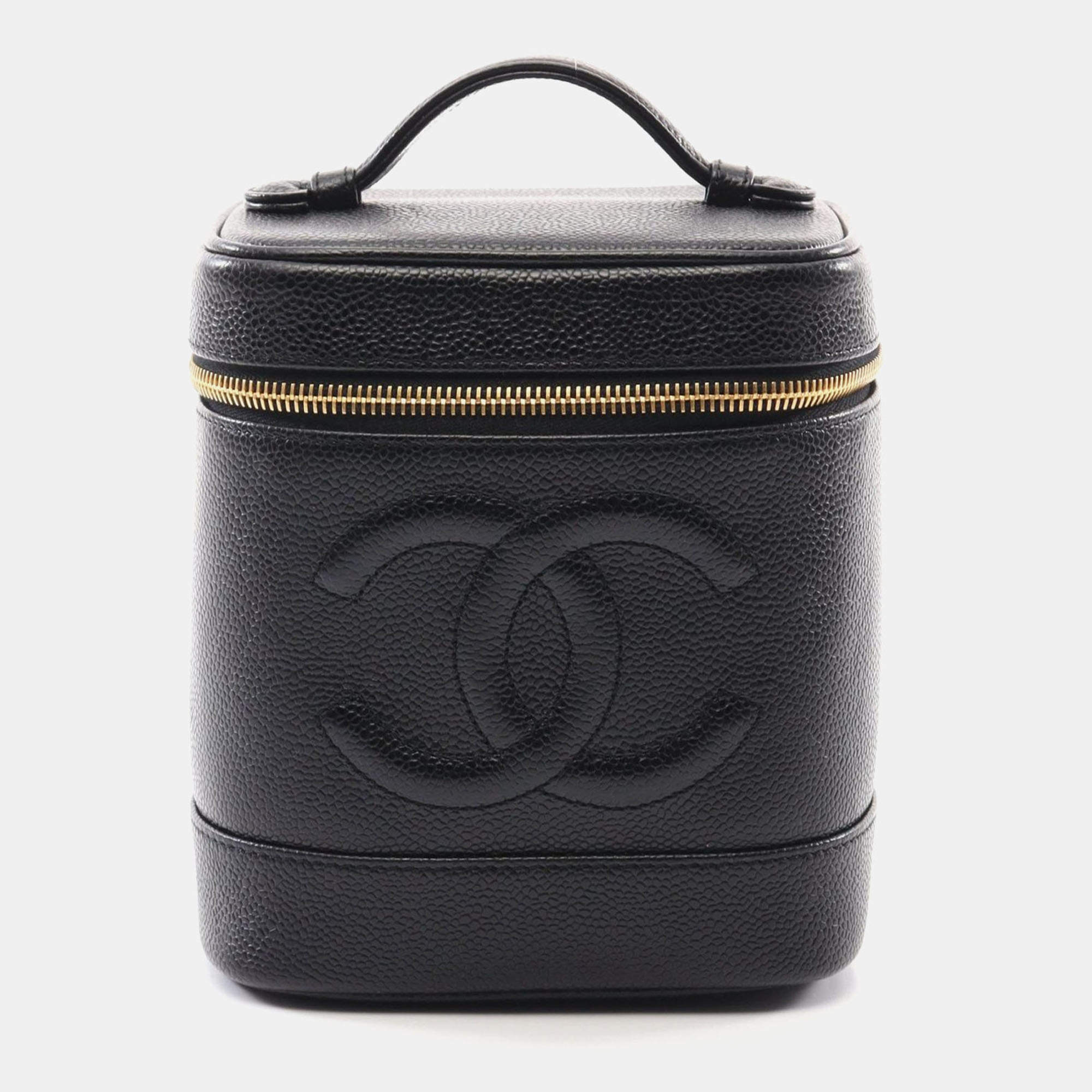Chanel Black Grained Calfskin Leather  Coco Mark Vanity Handbag 