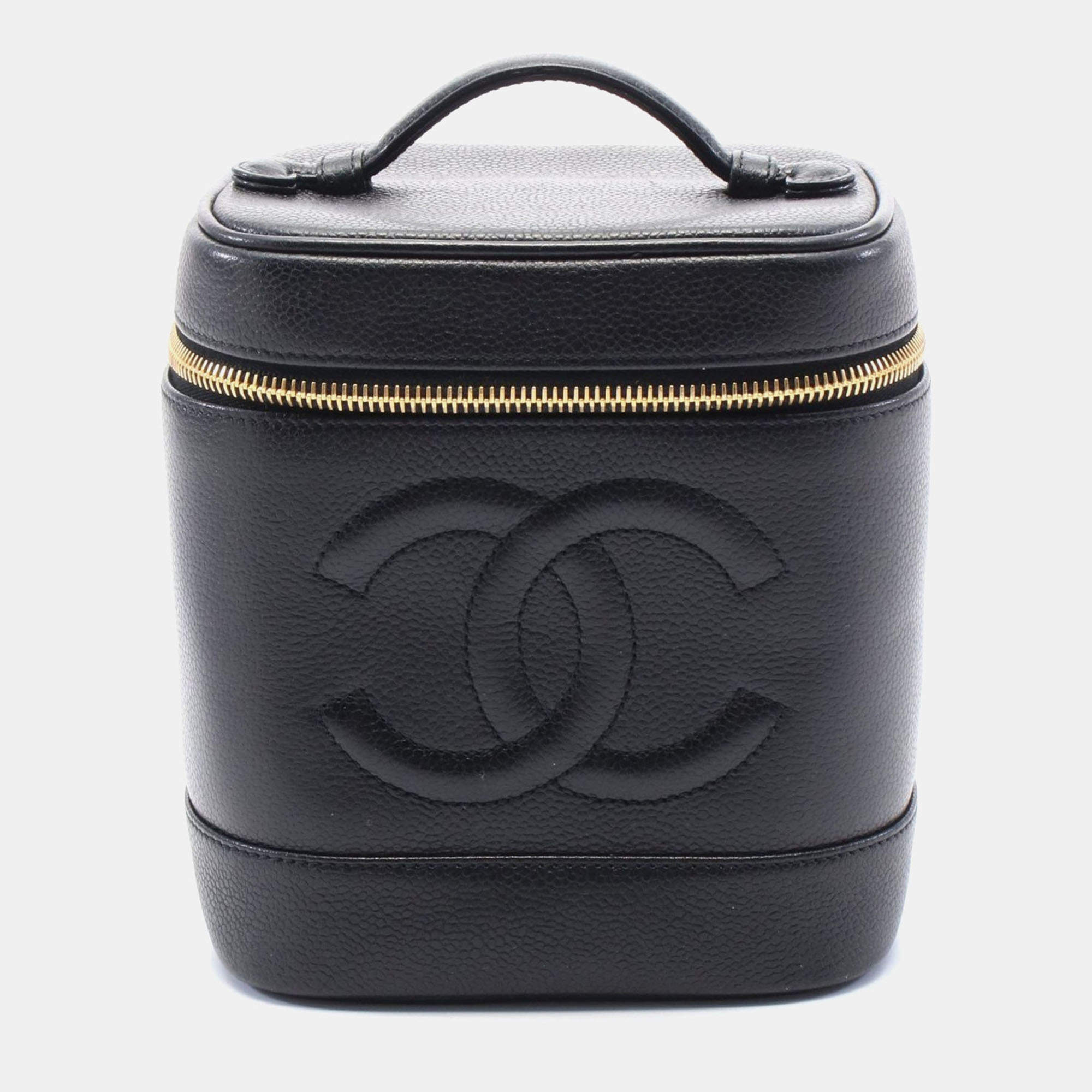 Chanel Black Grained Galfskin Leather Coco Mark Vanity Handbag 