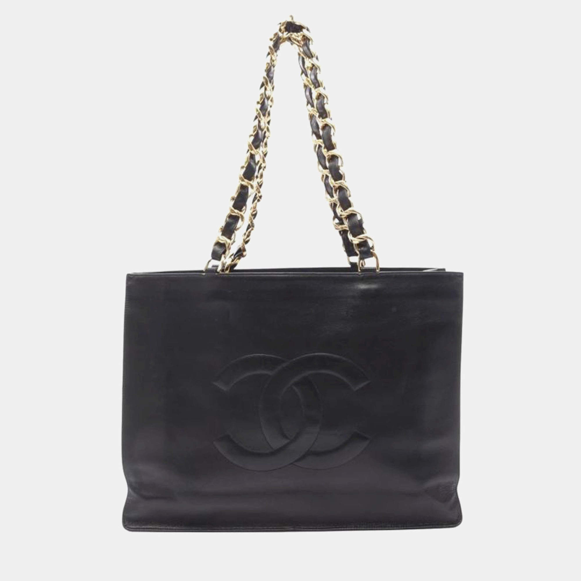 Chanel Black  Lambskin Vintage CC Chain Tote Bag XL 