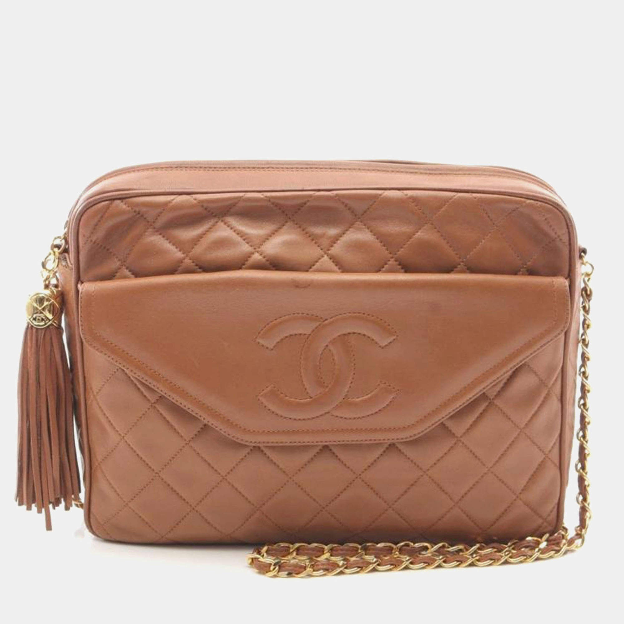 Chanel Brown Quilted Front Pocket Camera Bag