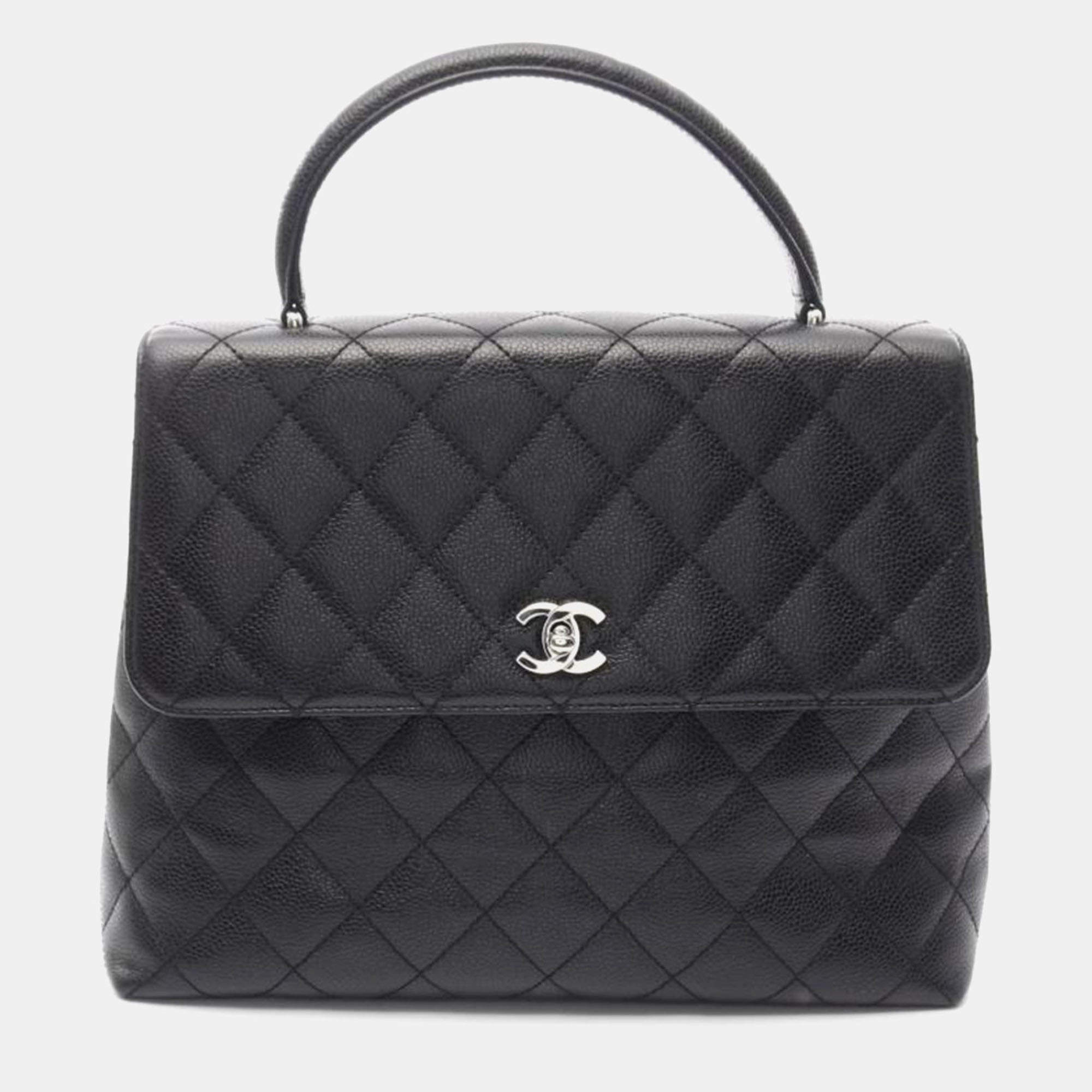 Chanel Black Caviar Quilted Jumbo Kelly Flap Bag