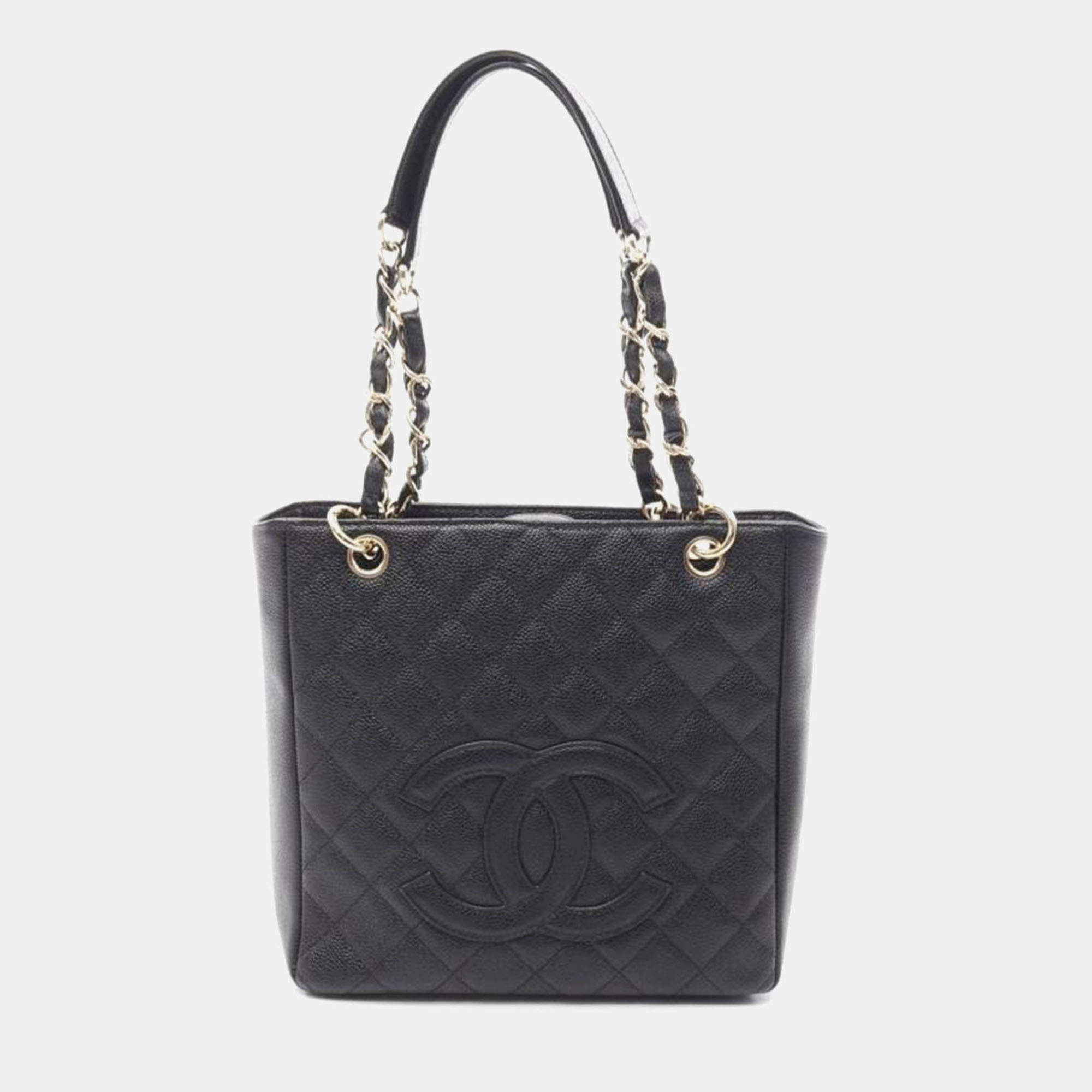 Chanel Black Leather PST Chain Shoulder Bag