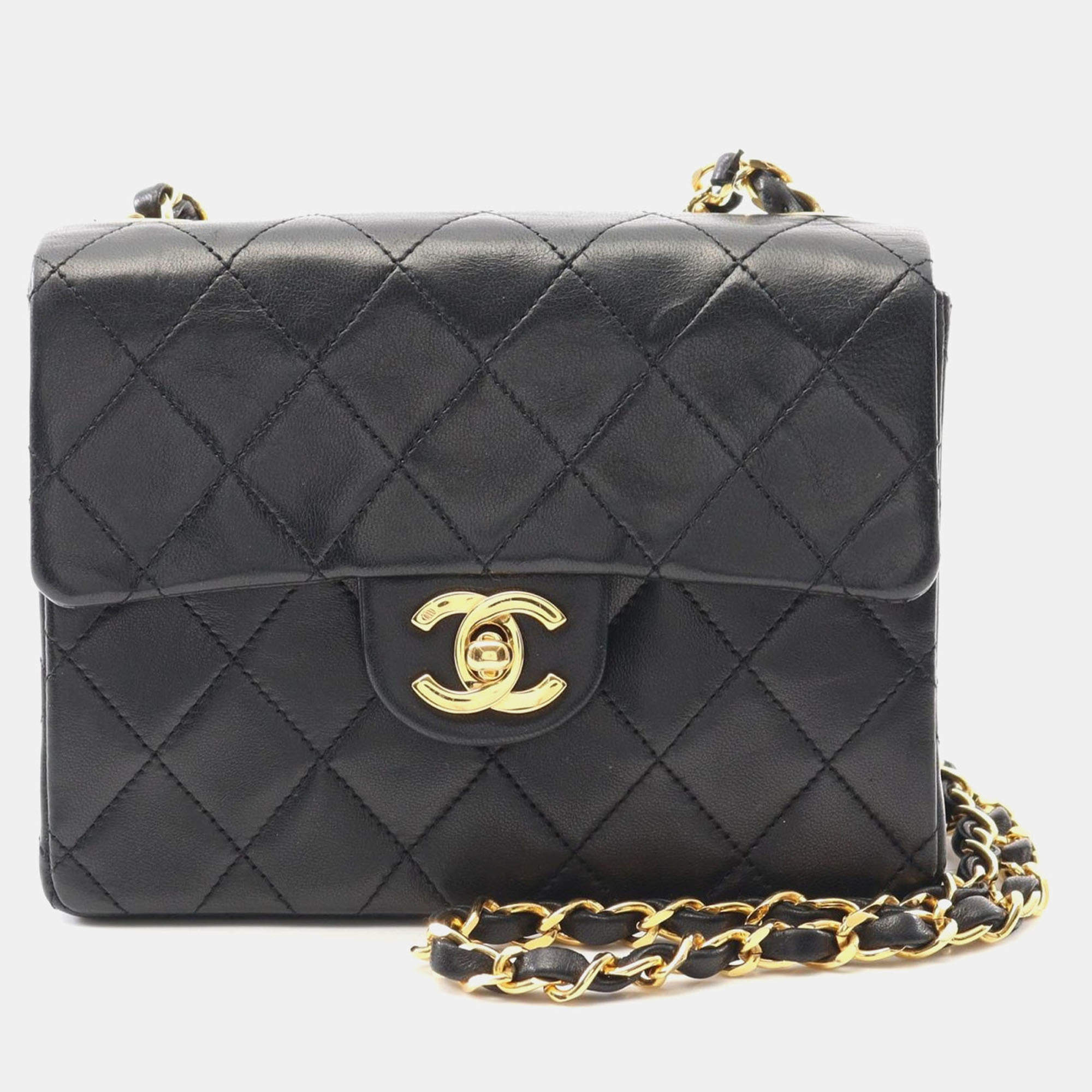 Chanel Black Lambskin Quilted Mini Square Flap Bag 
