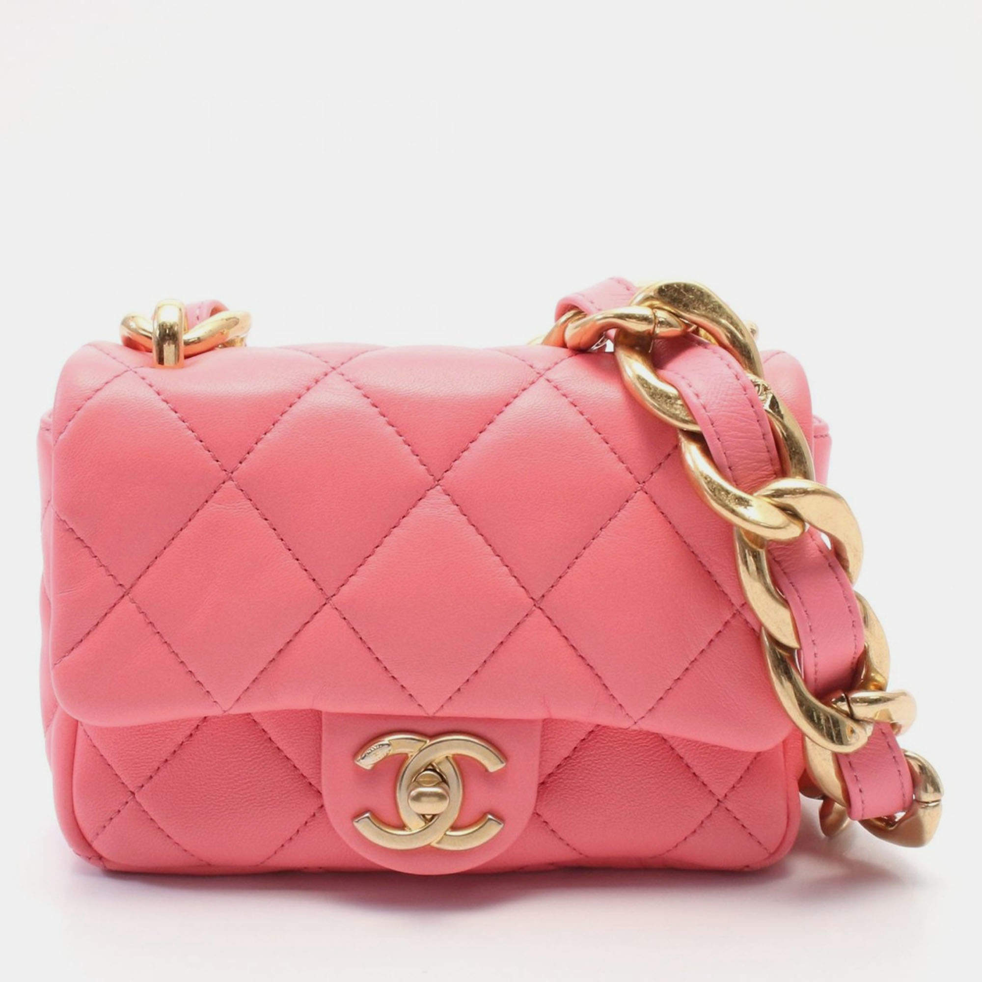 Pre Owned Chanel Pink Mini Quilted Lambskin Funky Town Flap Bag