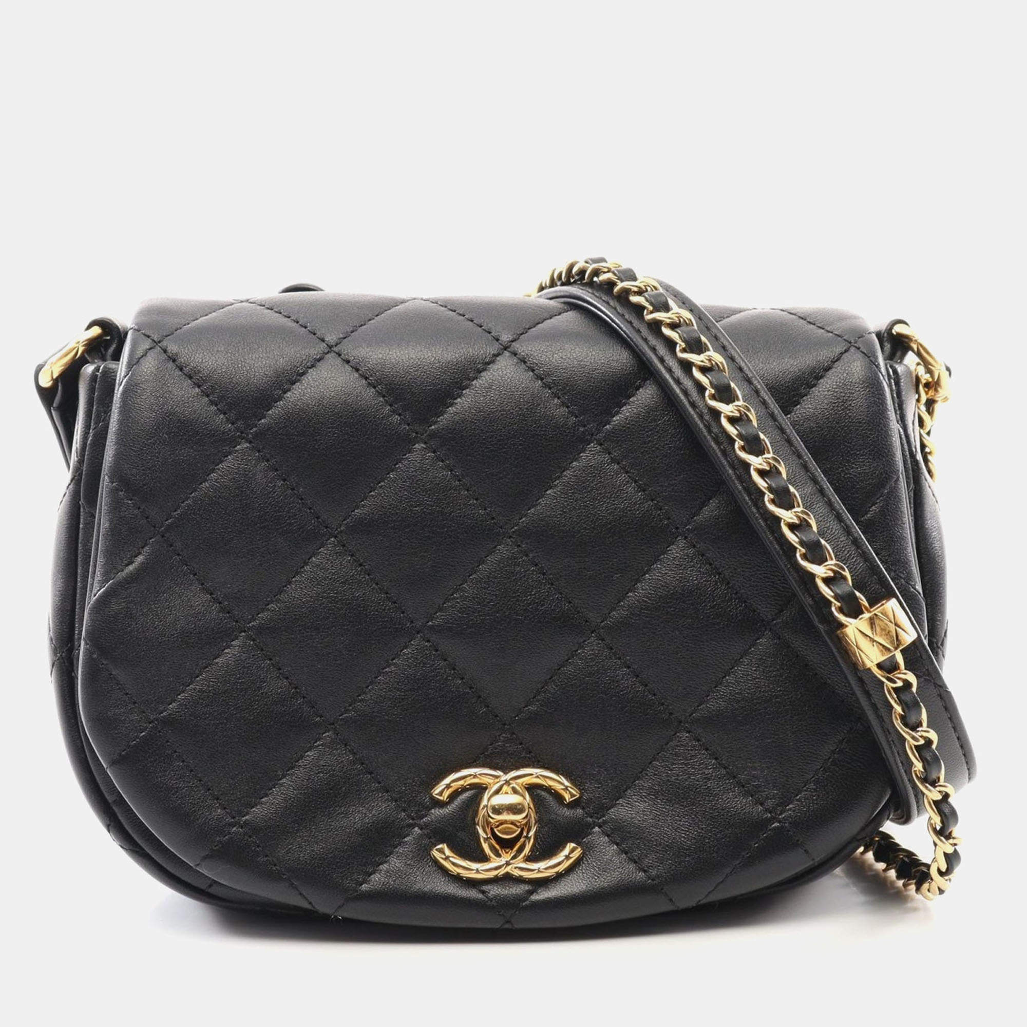 Chanel Black Calfskin Quilted Chain Handle Flap Bag