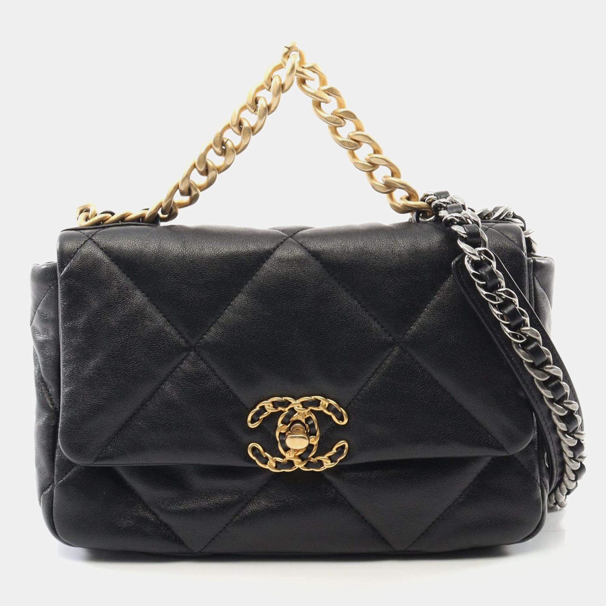 Chanel Black Lambskin Leather Medium 19 Flap Bag