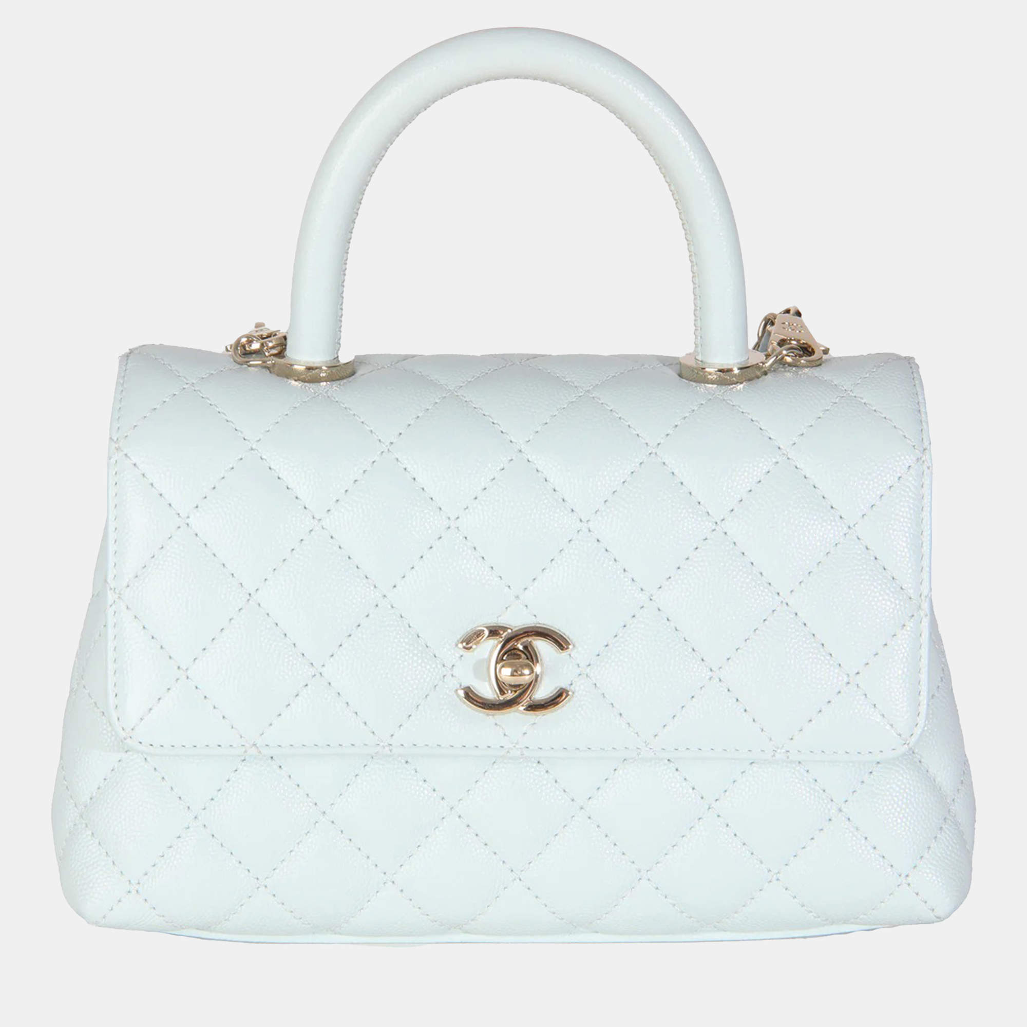 Chanel 21K Blue Quilted Caviar Mini Coco Handle Flap Bag