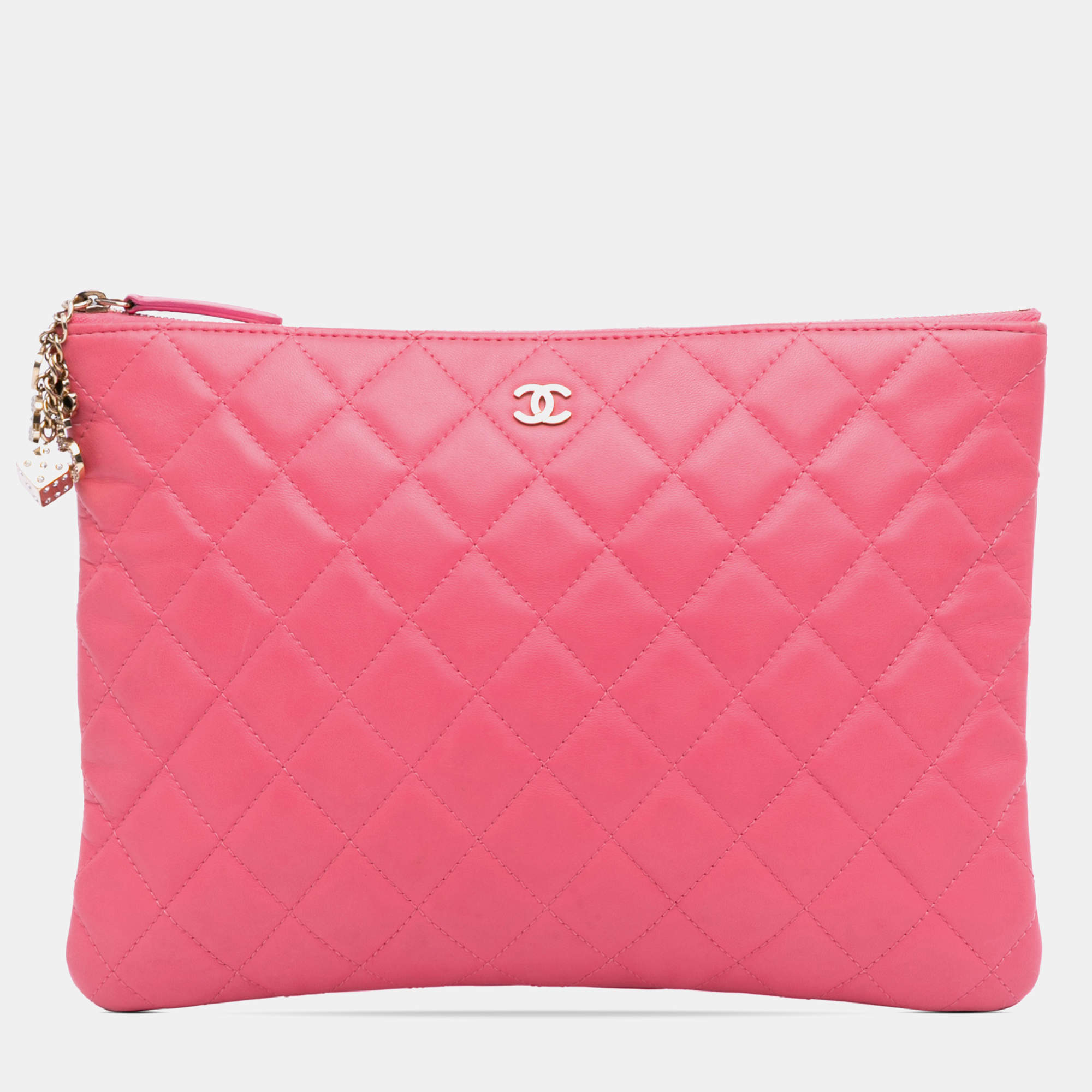 Chanel Pink Medium Quilted Lambskin Casino Charms O Case Clutch