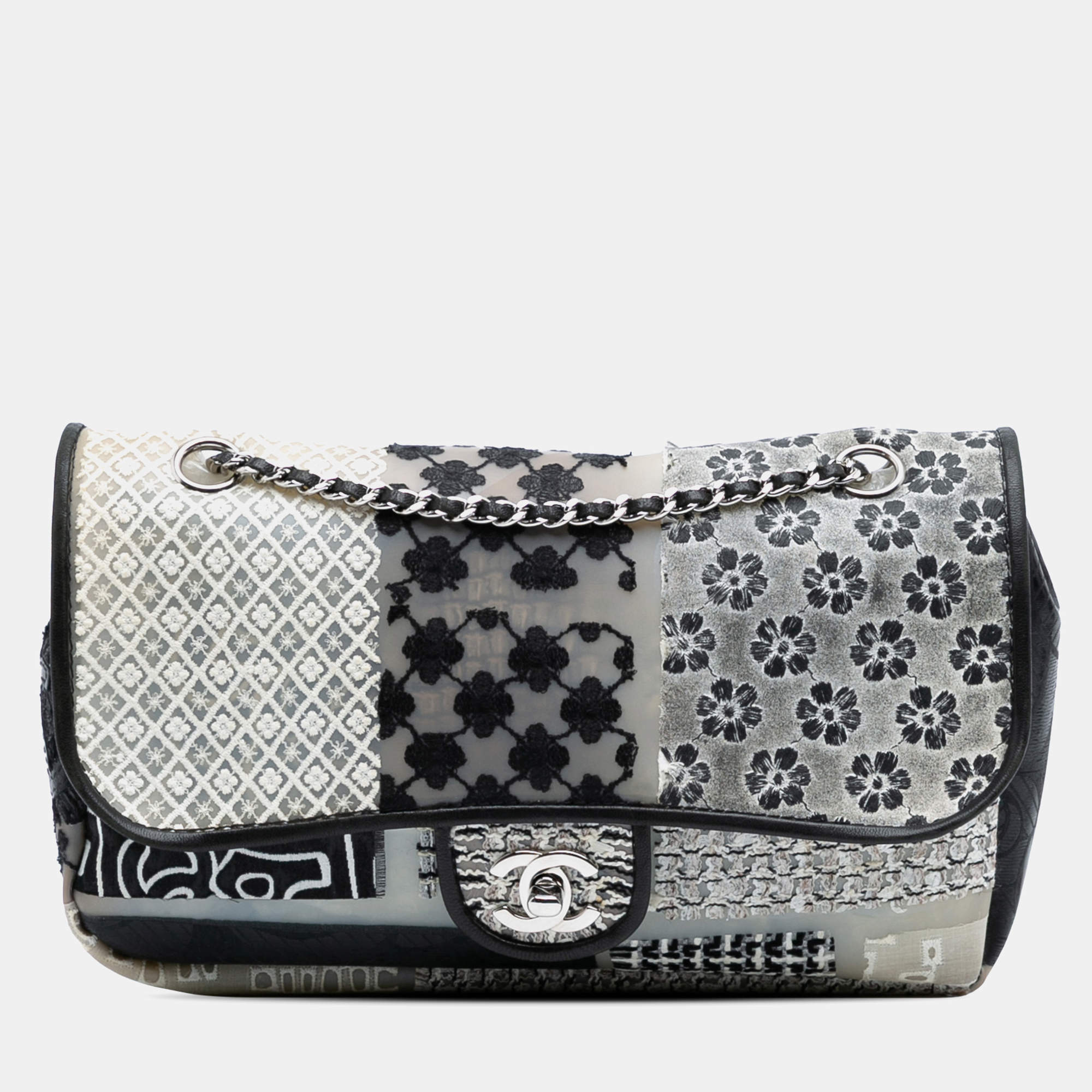 Chanel White Medium PVC and Tweed Patchwork Single Flap