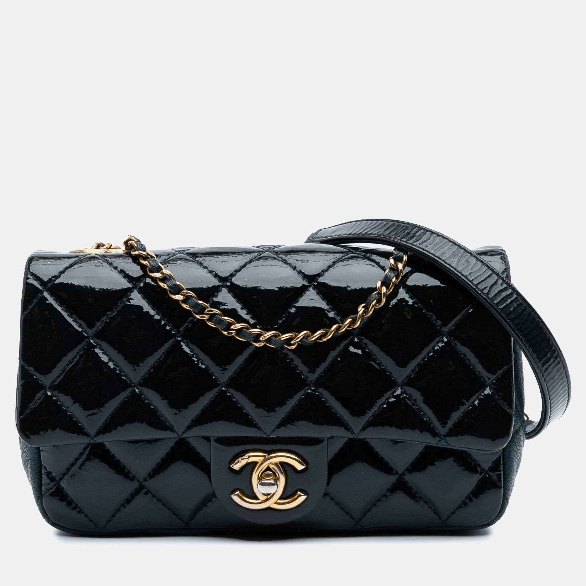 Chanel Navy Blue Paris-Salzburg Small Patent and Goatskin CC Eyelet Flap