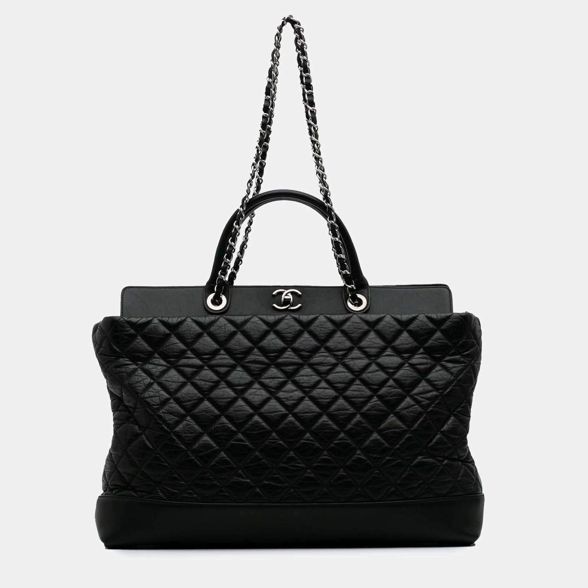 Chanel Black Quilted Aged Calfskin Be CC Shopper Tote