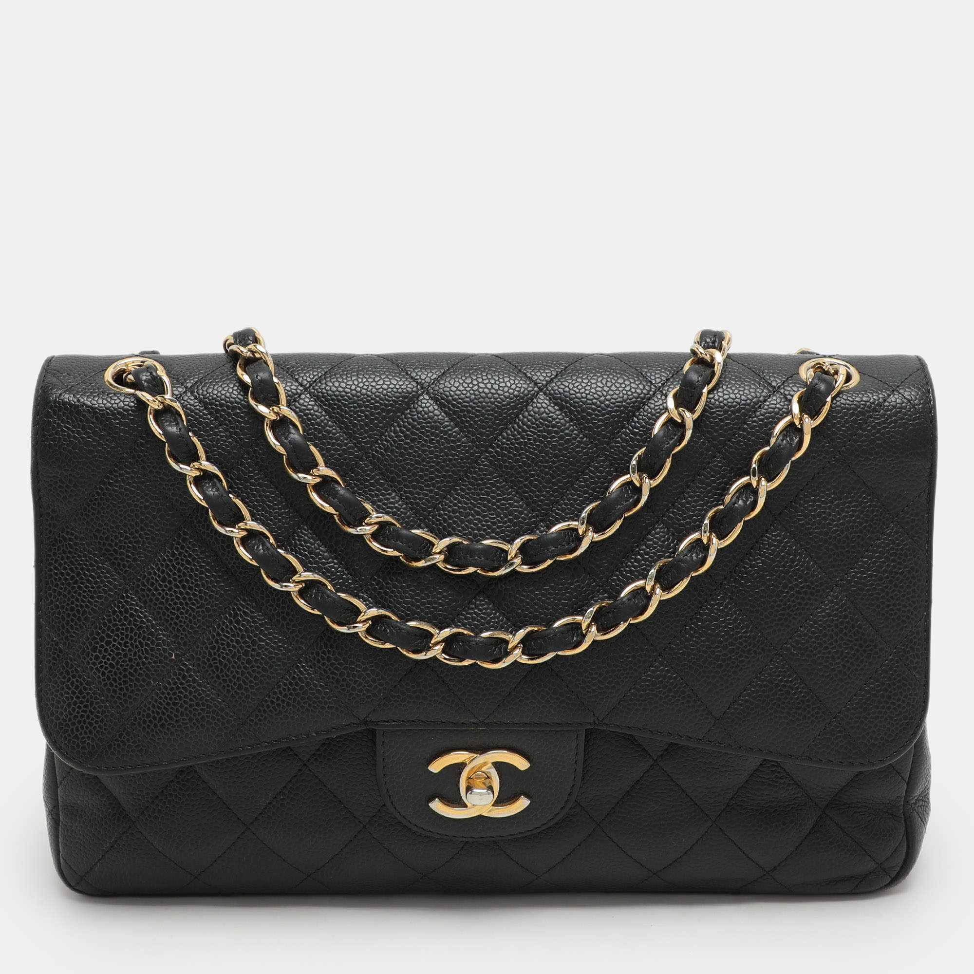 Chanel Black Quilted Leather Jumbo Classic Double Flap Bag