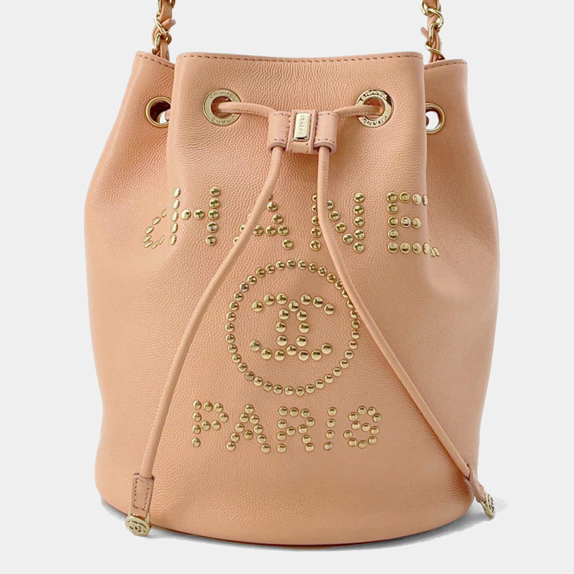 Chanel Pink Caviar Leather Small Deauville Drawstring Chain Shoulder Bag