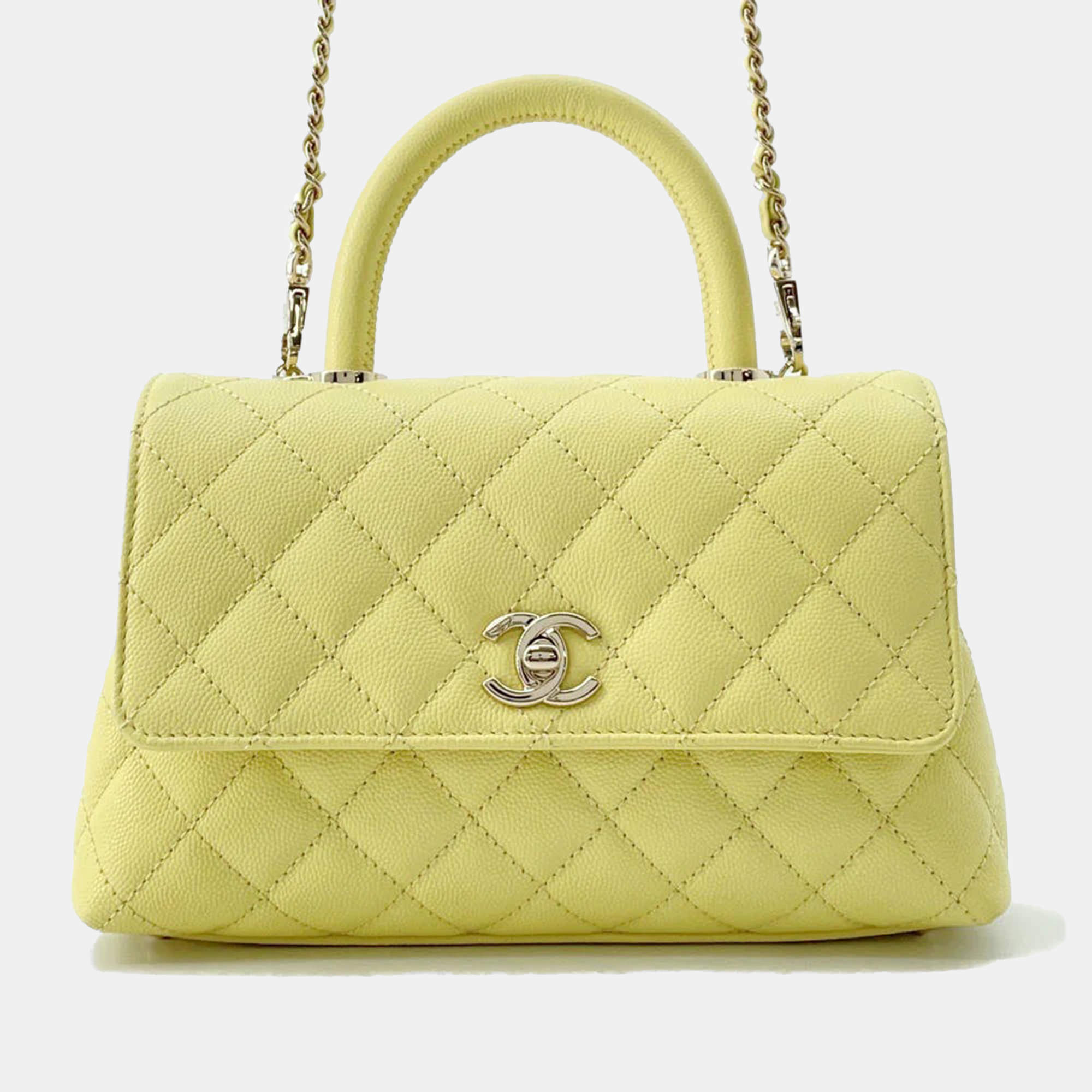 Chanel Yellow Caviar Leather Coco Handle 2Way Handbag XS
