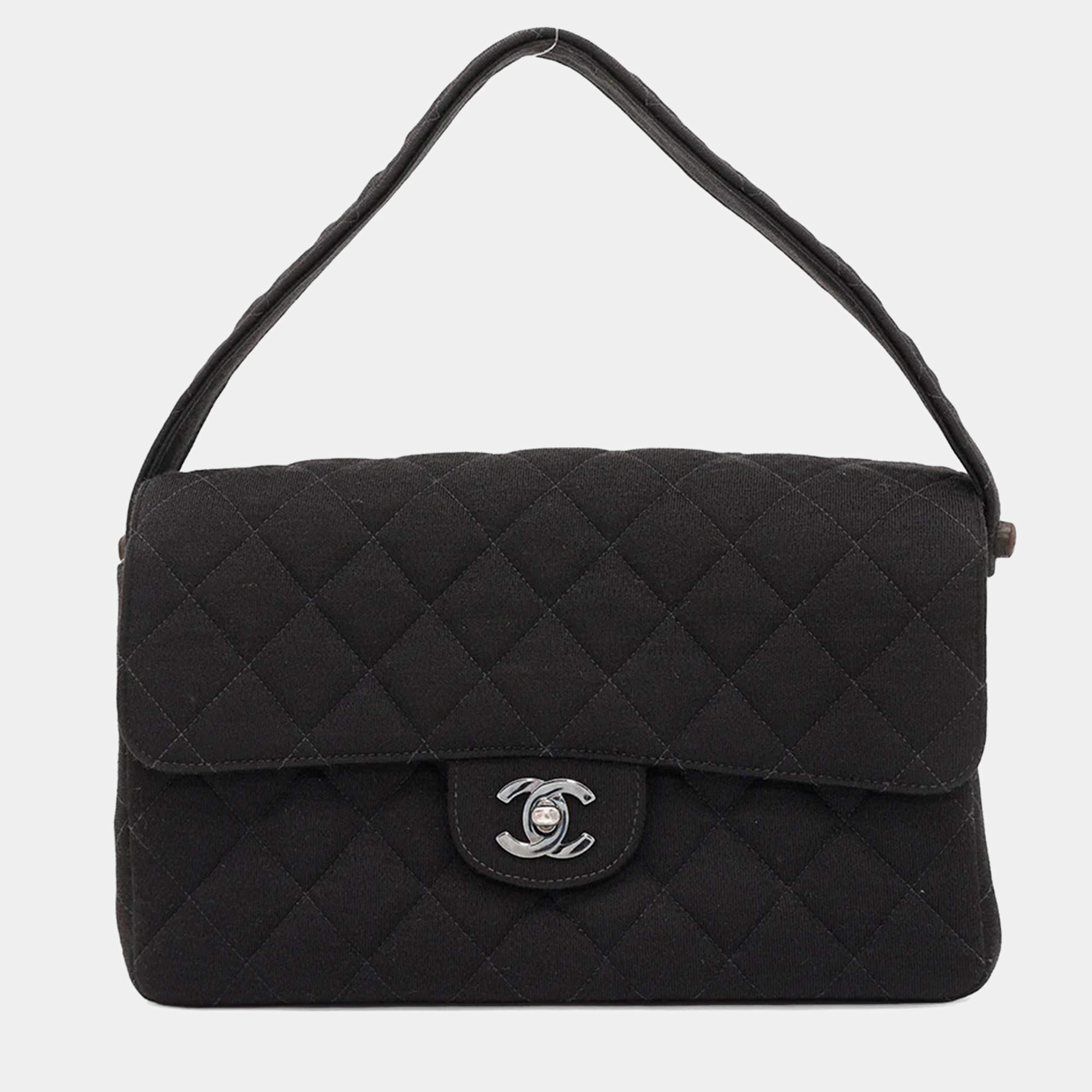 Chanel Black Cotton Matelasse Double Face Handbag