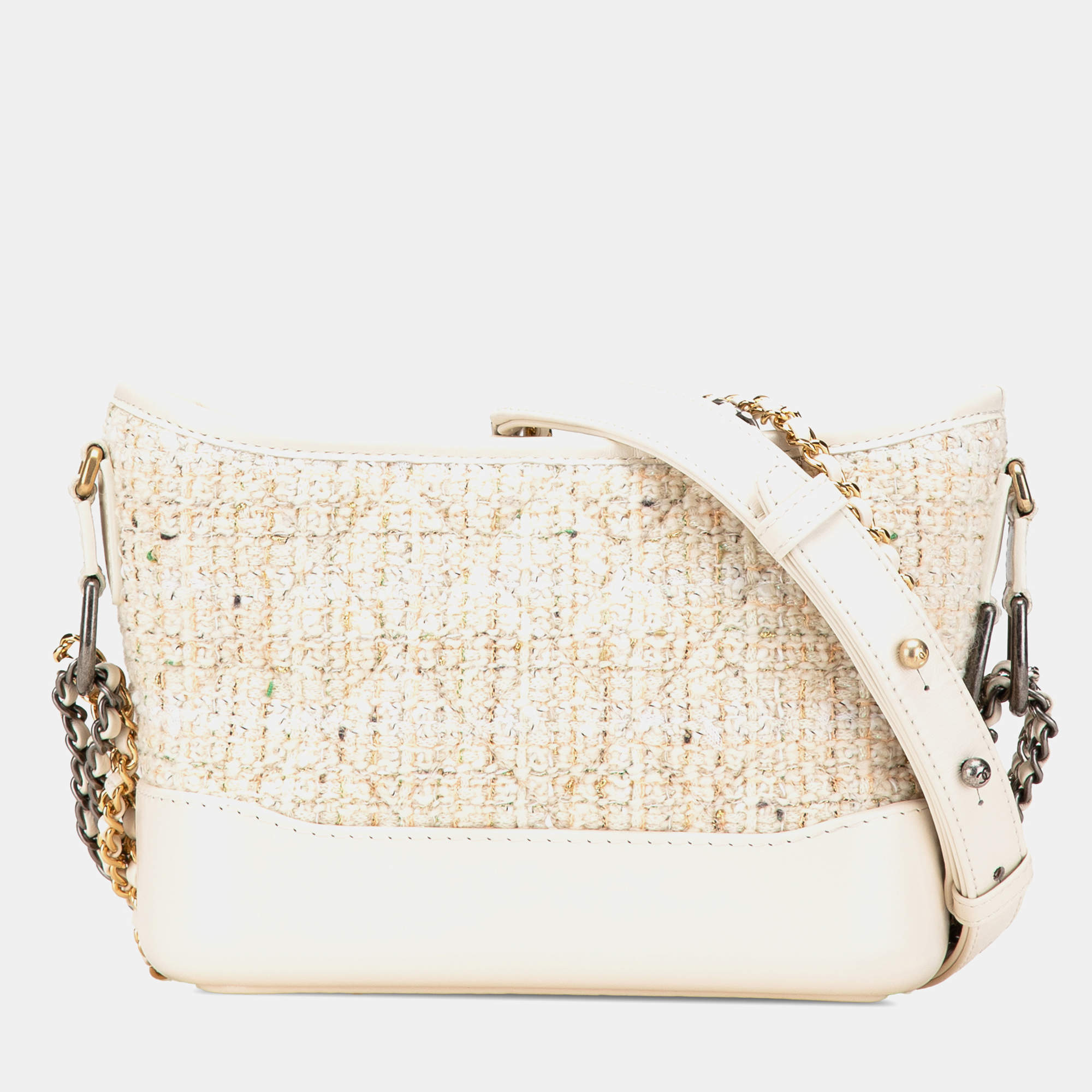 Chanel Beige White Small Tweed and Calfskin Gabrielle Crossbody