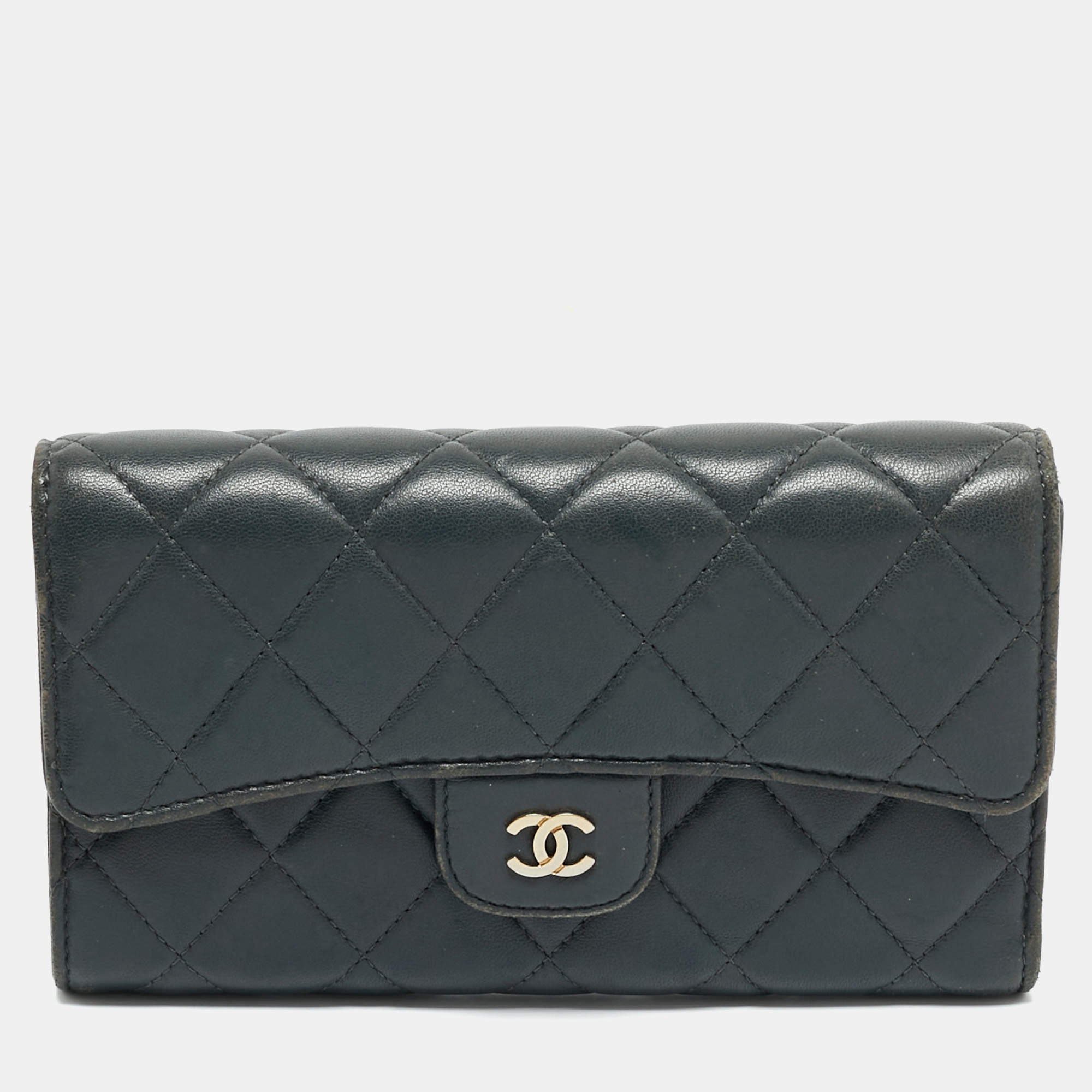 Chanel Grey Quilted Leather Classic Flap Trifold Wallet