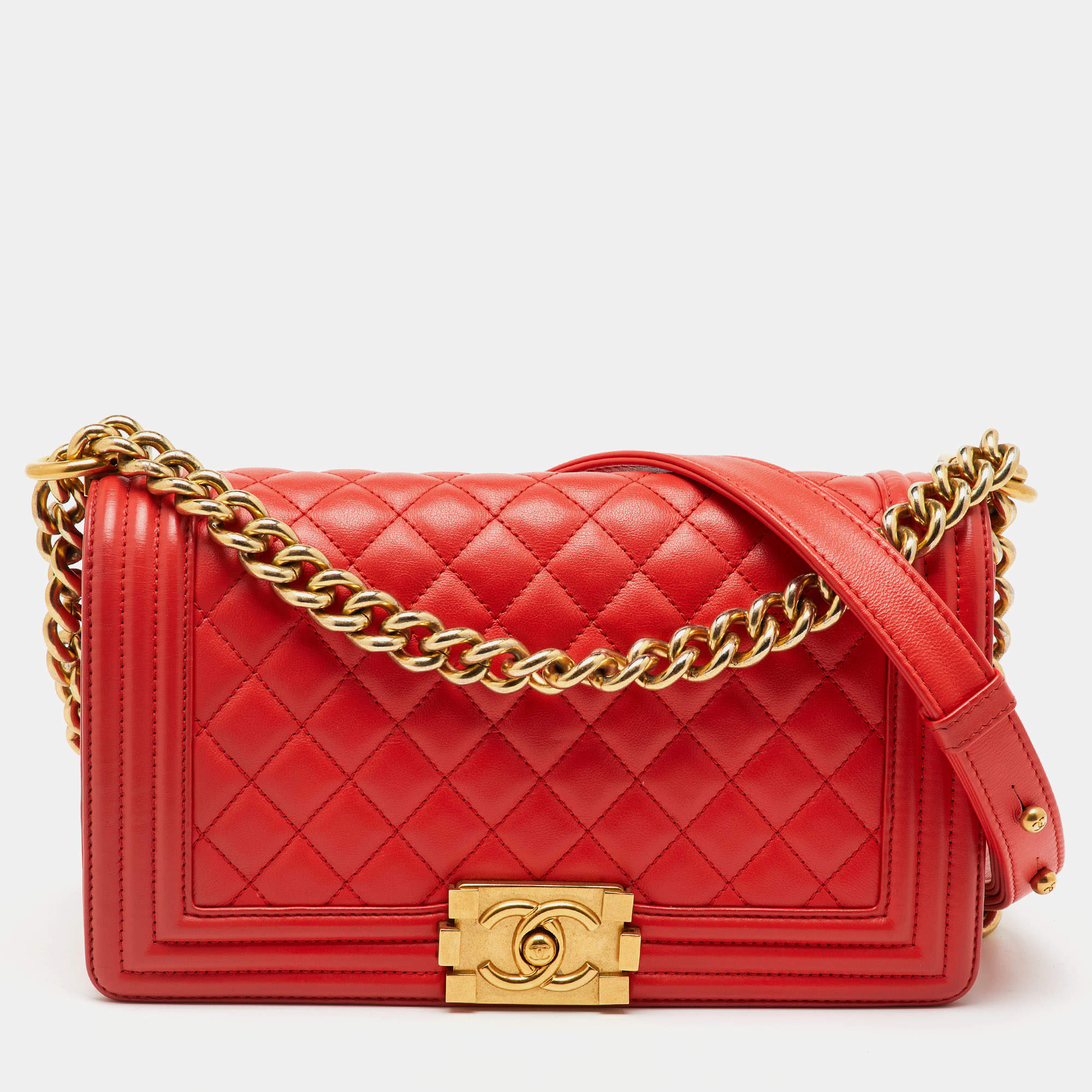 Chanel Orange Quilted Leather Medium Boy Flap Bag