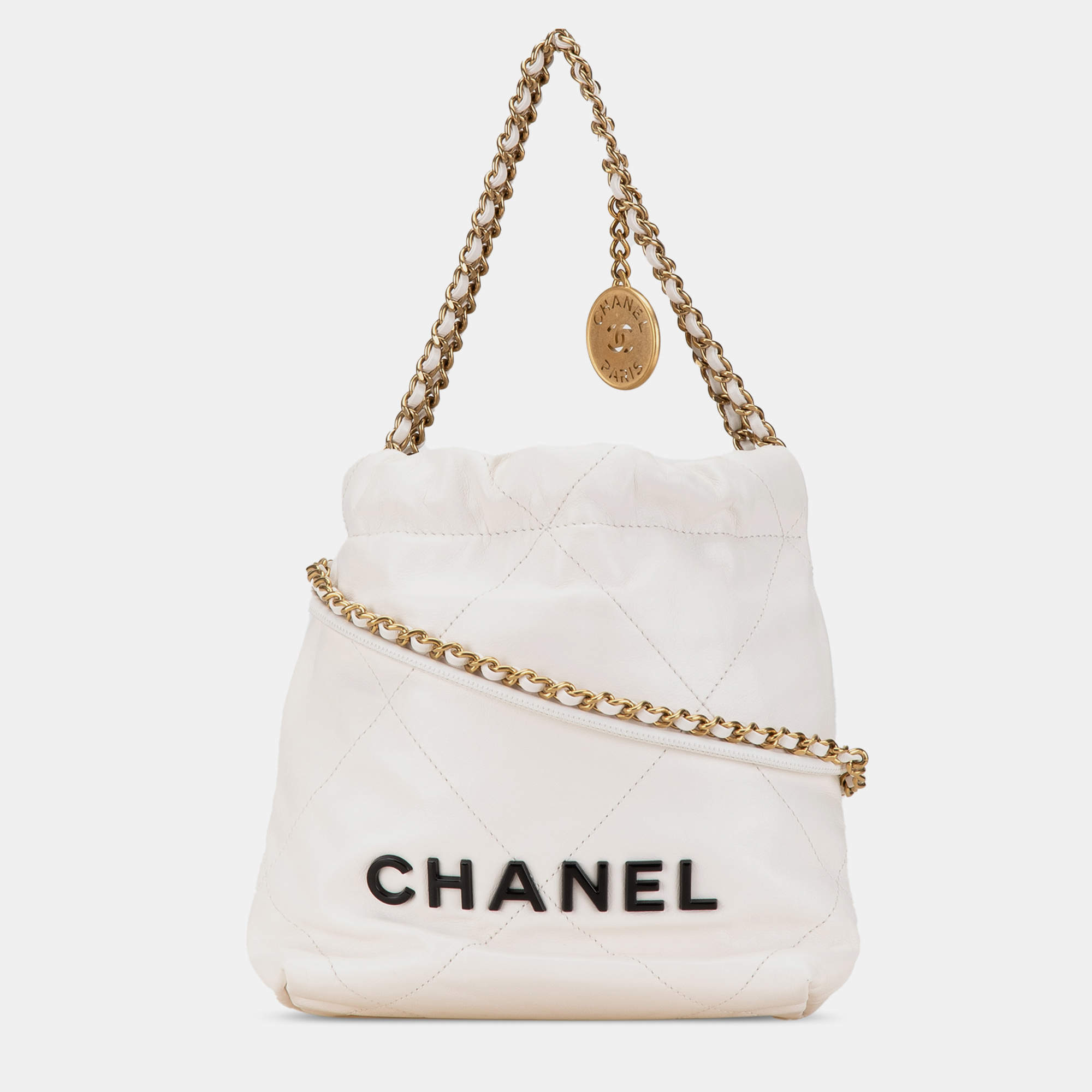 Chanel White Mini Shiny Calfskin 22 Hobo