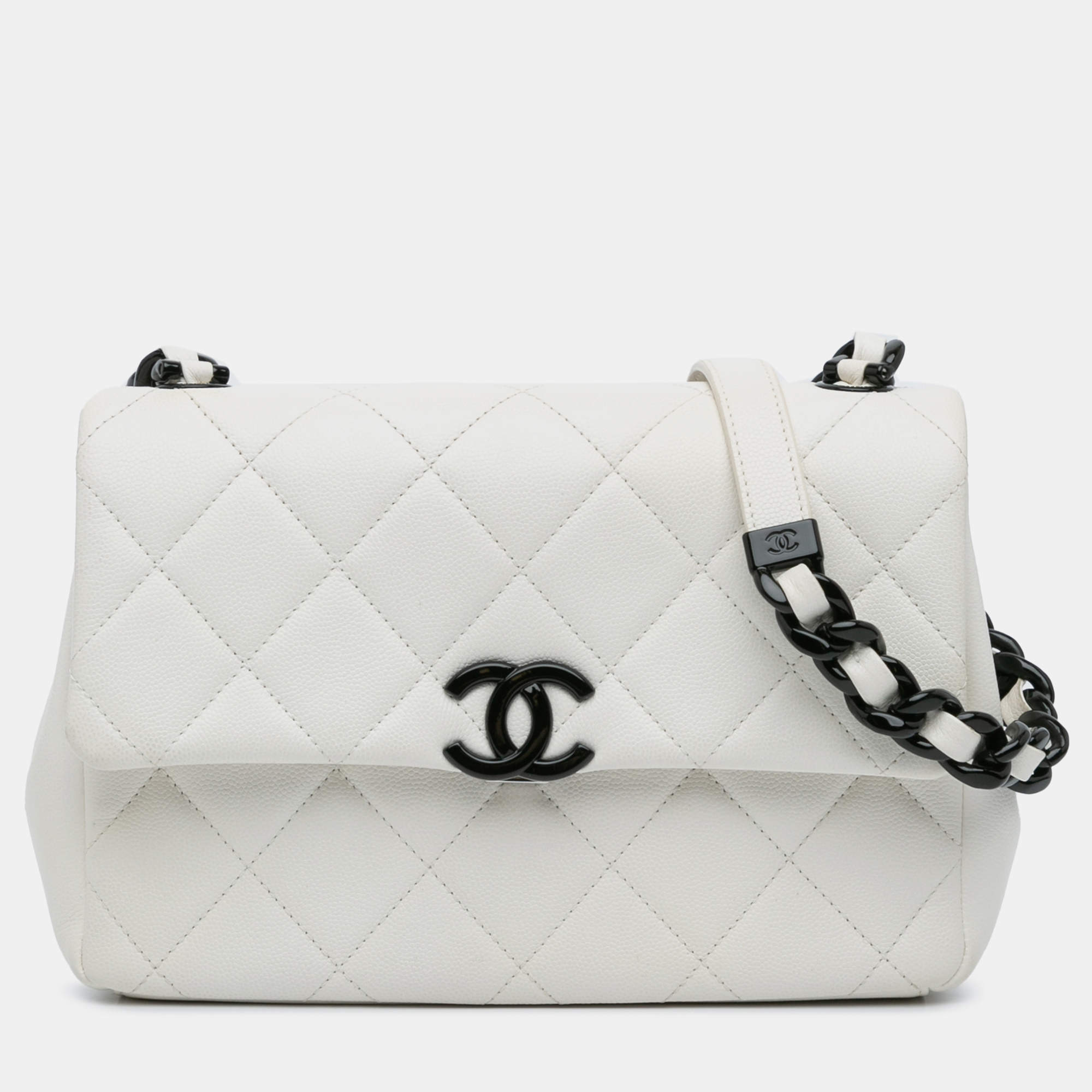 Chanel White Medium Quilted Caviar My Everything Flap