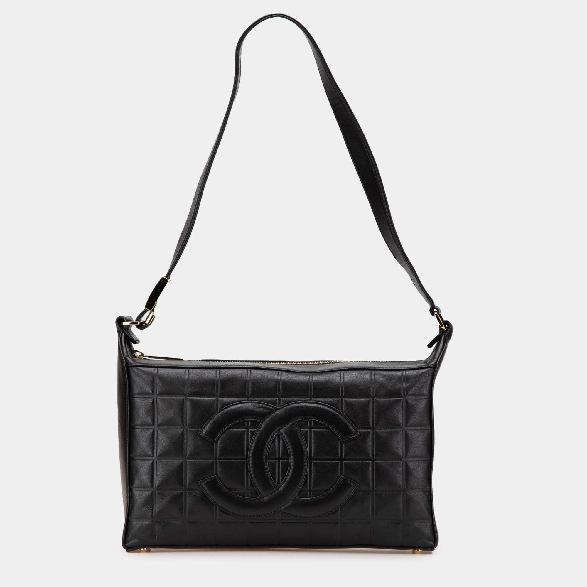 Pre Owned Chanel Black CC Choco Bar Lambskin Shoulder Bag