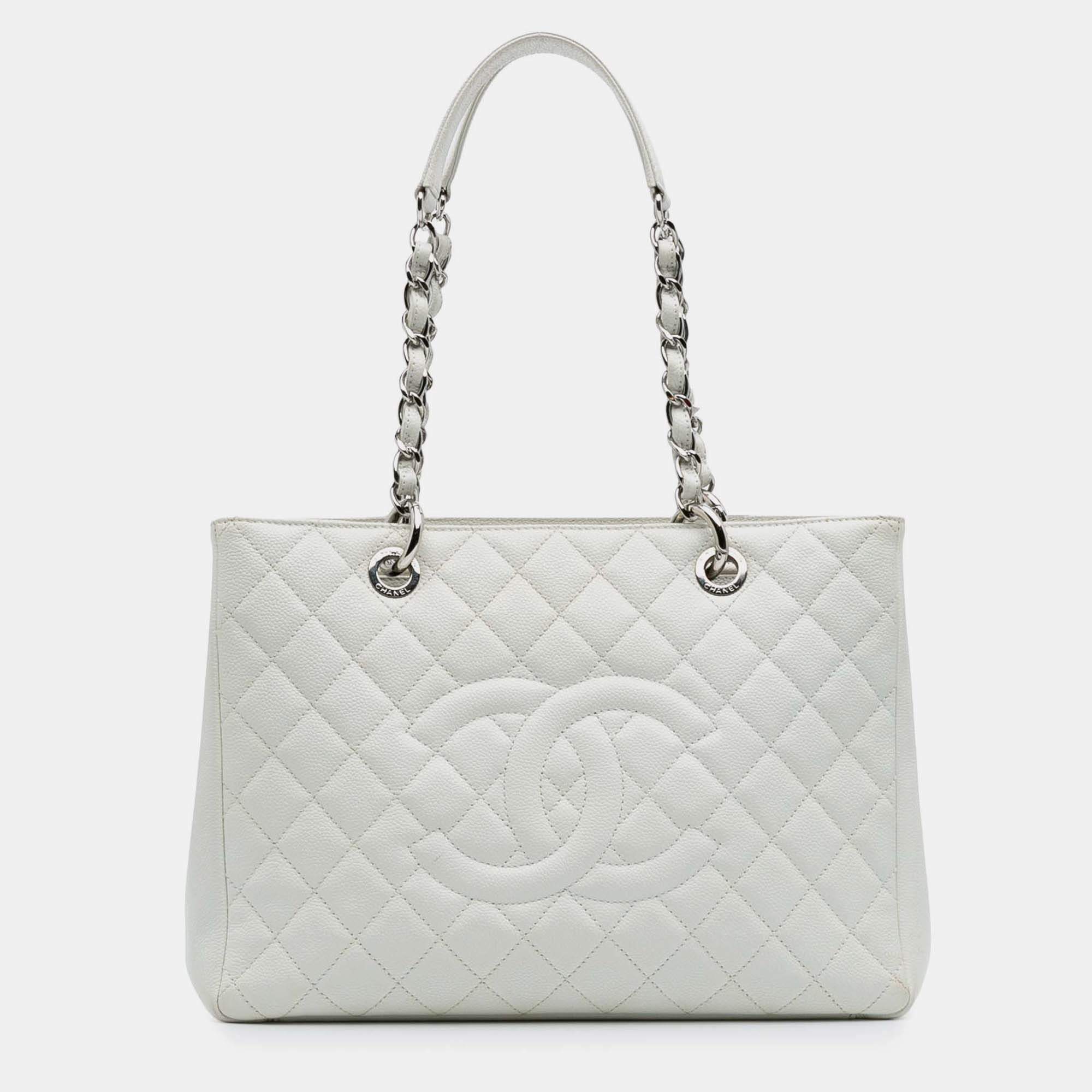 Chanel White Caviar Grand Shopping Tote