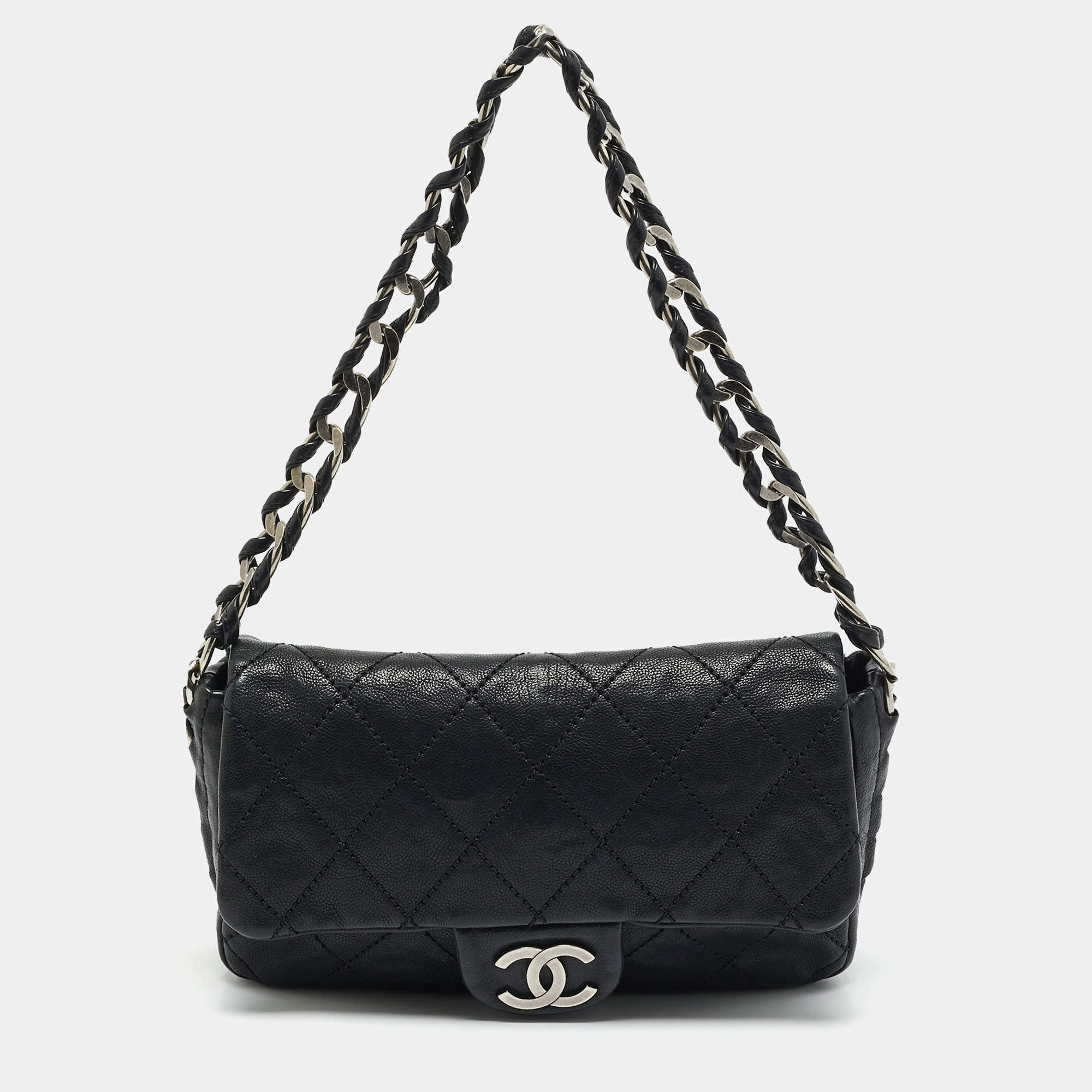Chanel Black Quilted Leather Modern Chain Flap Bag