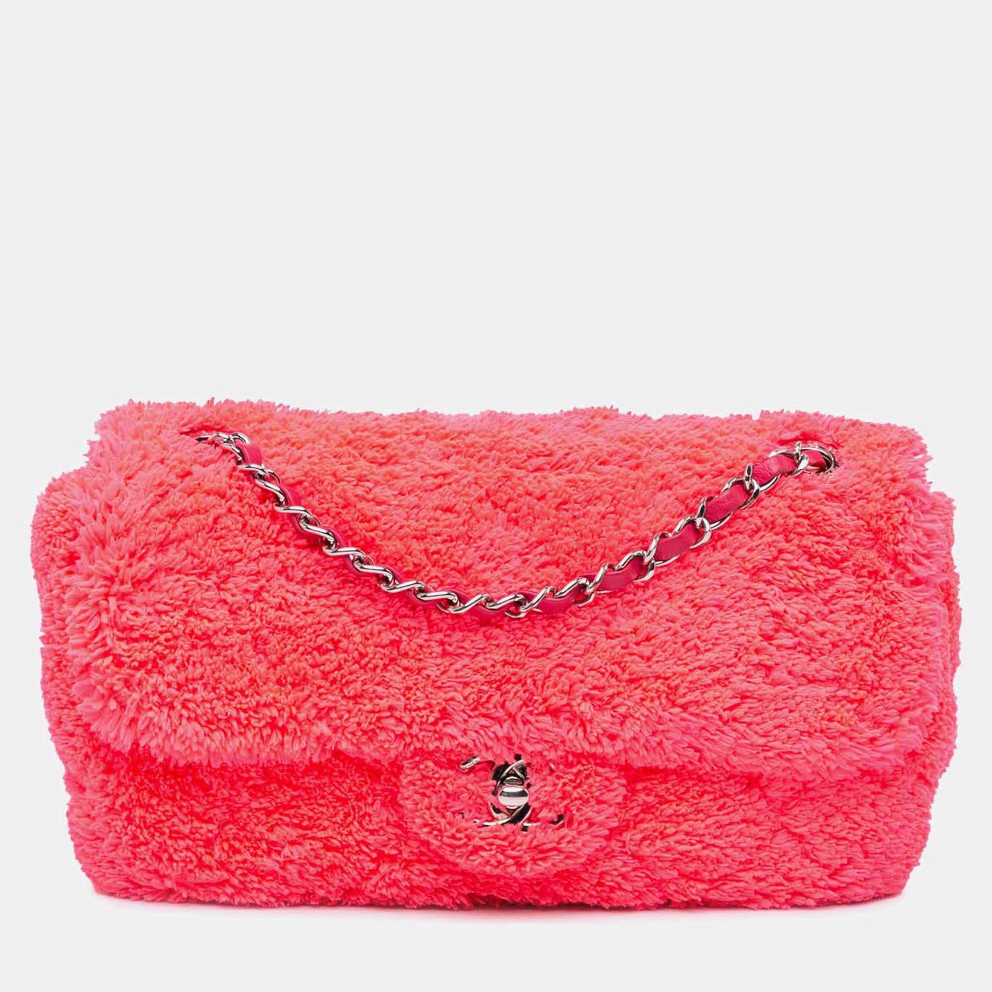 Chanel Pink Medium Quilted Terry Cloth Coco Beach Flap