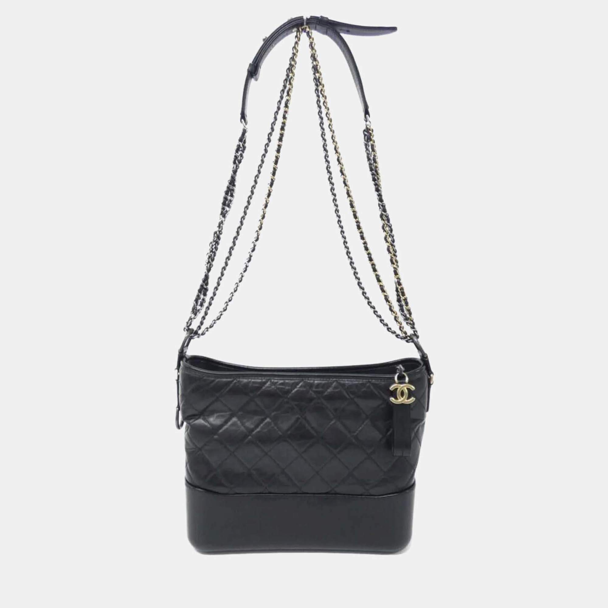 Chanel Gabrielle Black Leather Shoulder Bag