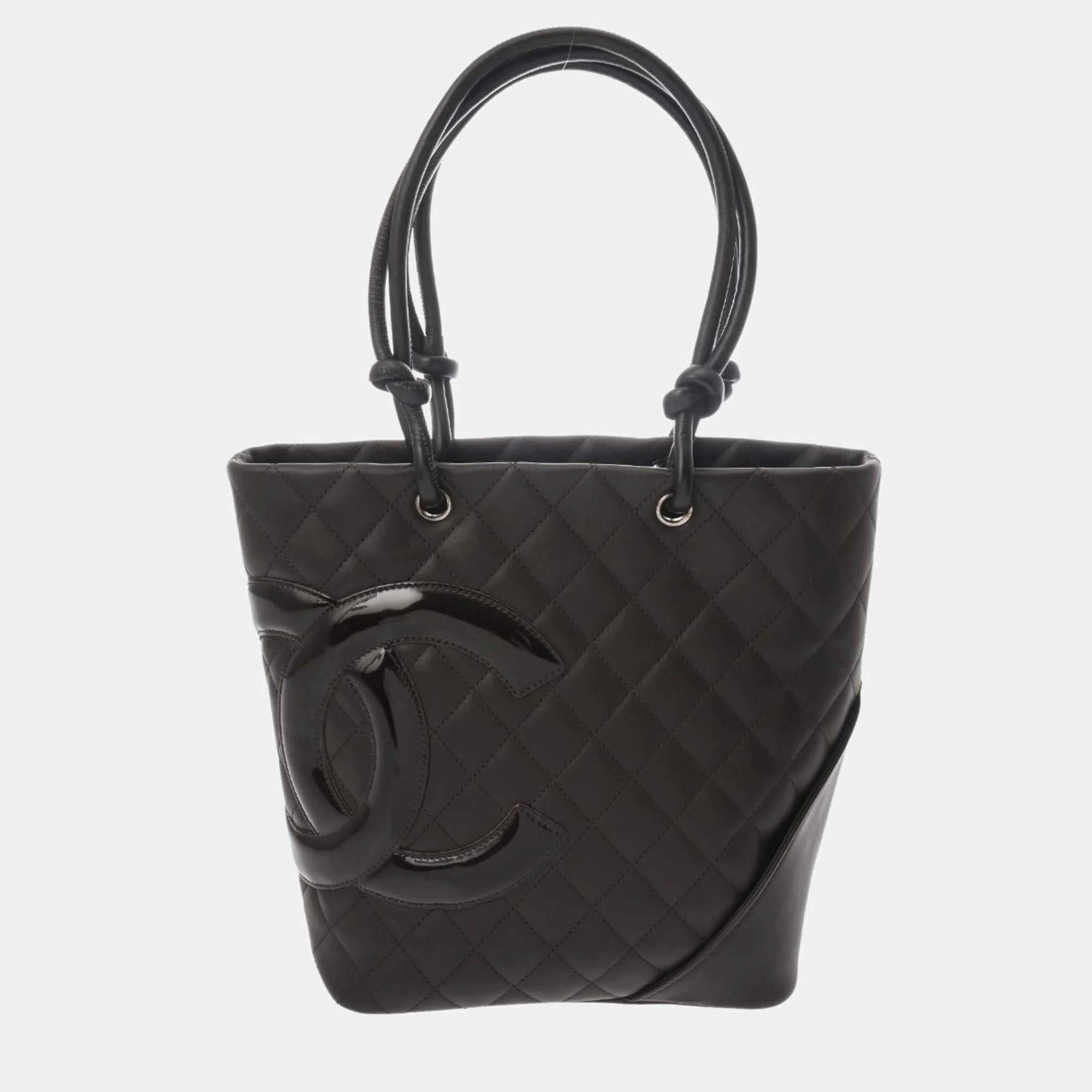 Chanel Cambon Ligne Brown Lambskin Enamel Tote Bag