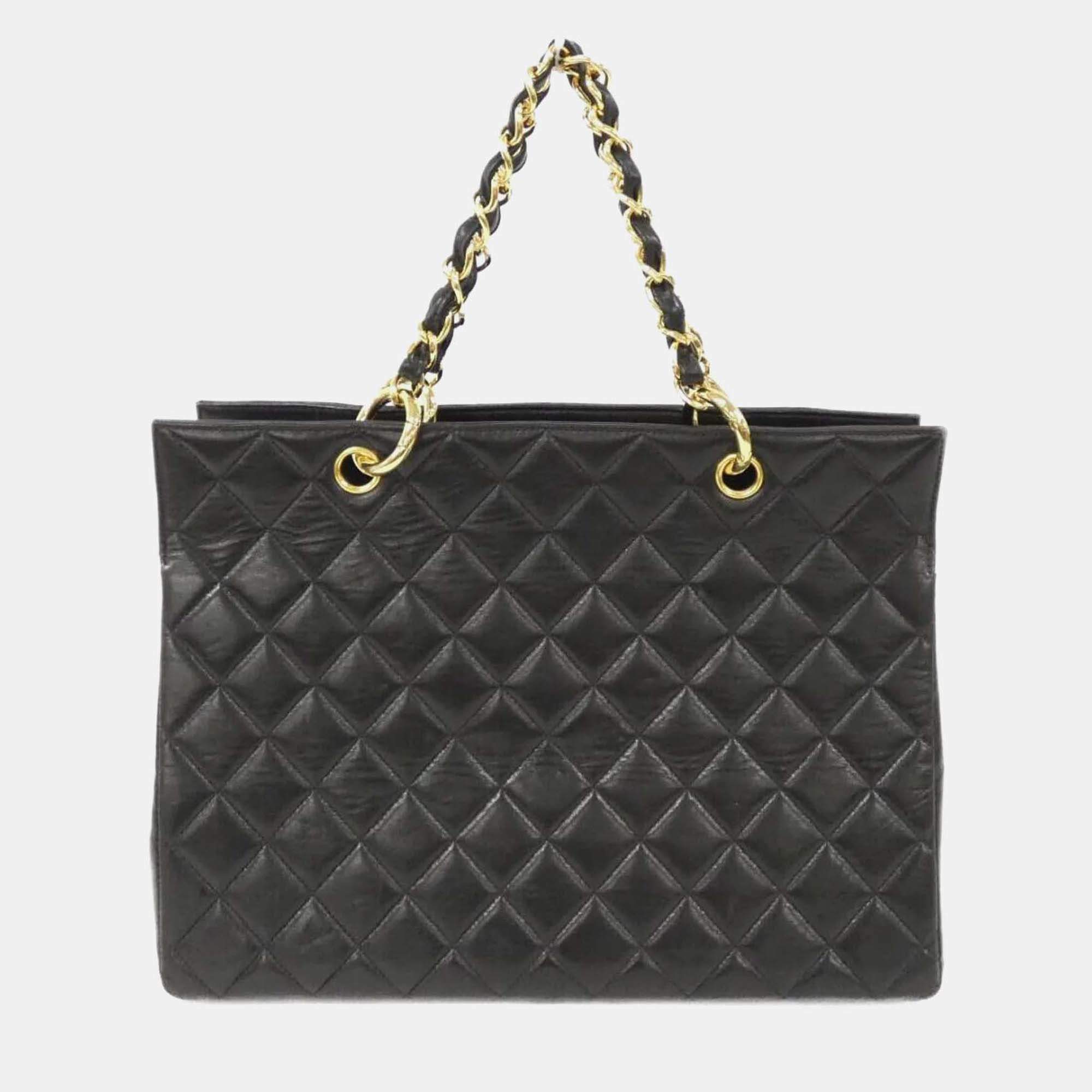 Pre Owned Chanel Timeless Black Leather Lambskin Tote Bag