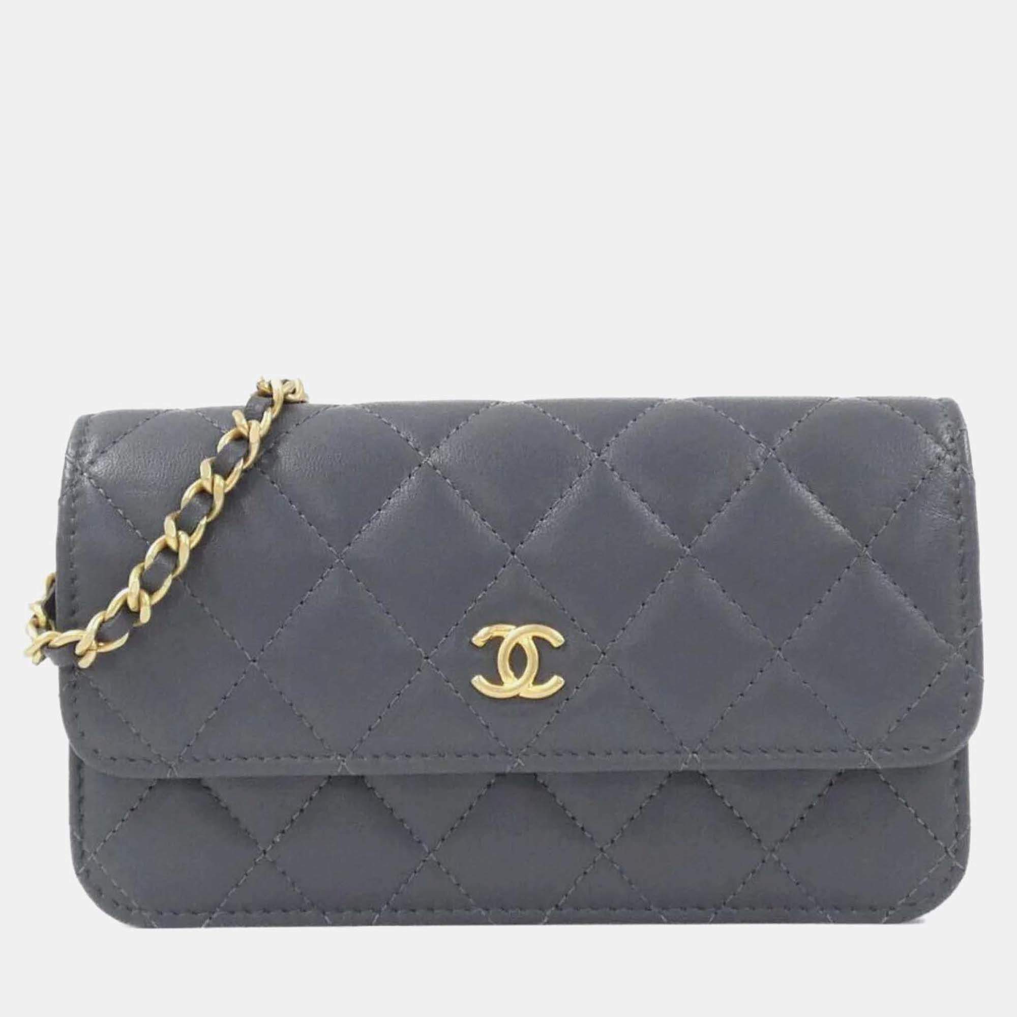 Chanel CC Grey Leather Phone Case
