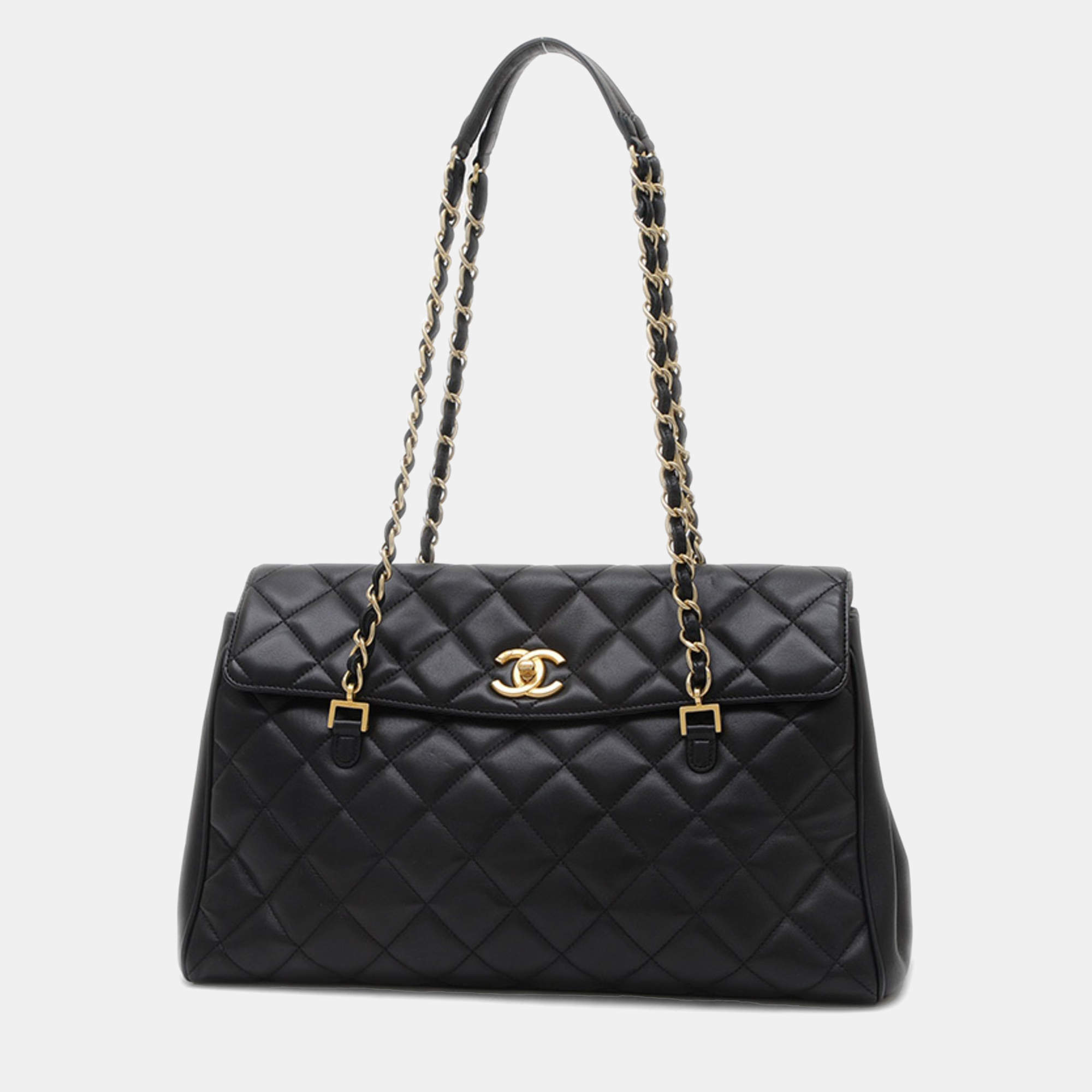 Chanel Matelasse Large Chain Shoulder Bag In Black Lambskin