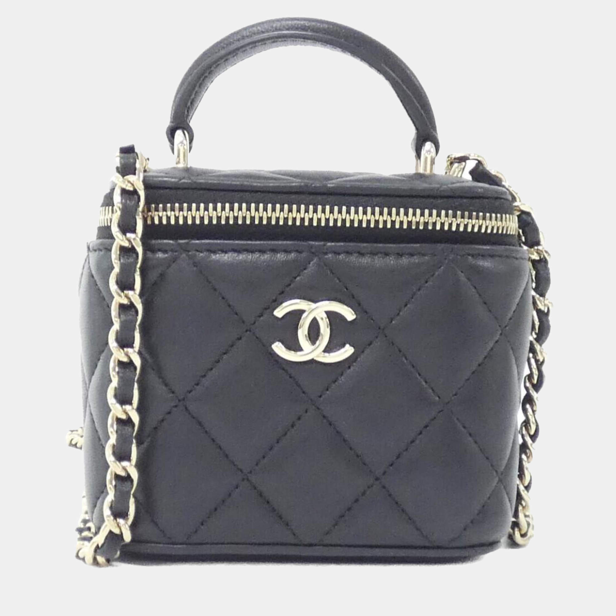 Chanel Vanity Black Leather Top Handle Bag