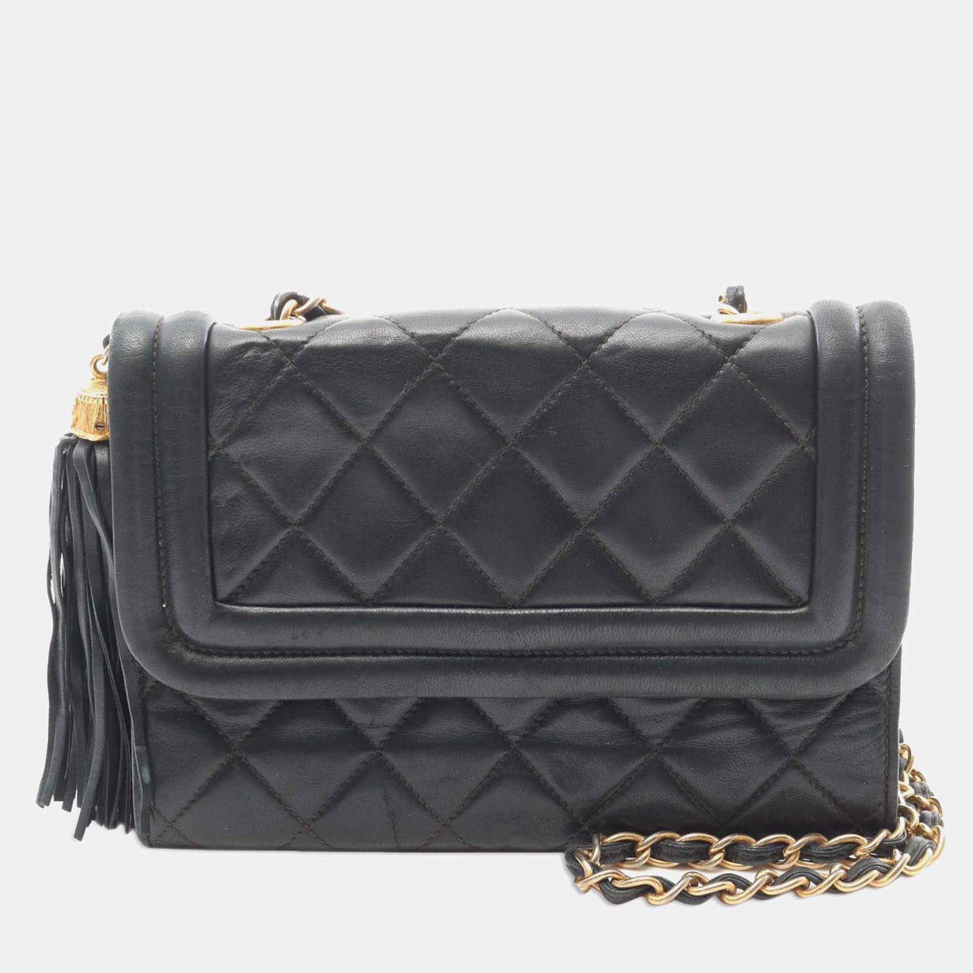 Chanel Green Mini Quilted Lambskin Tassel Flap