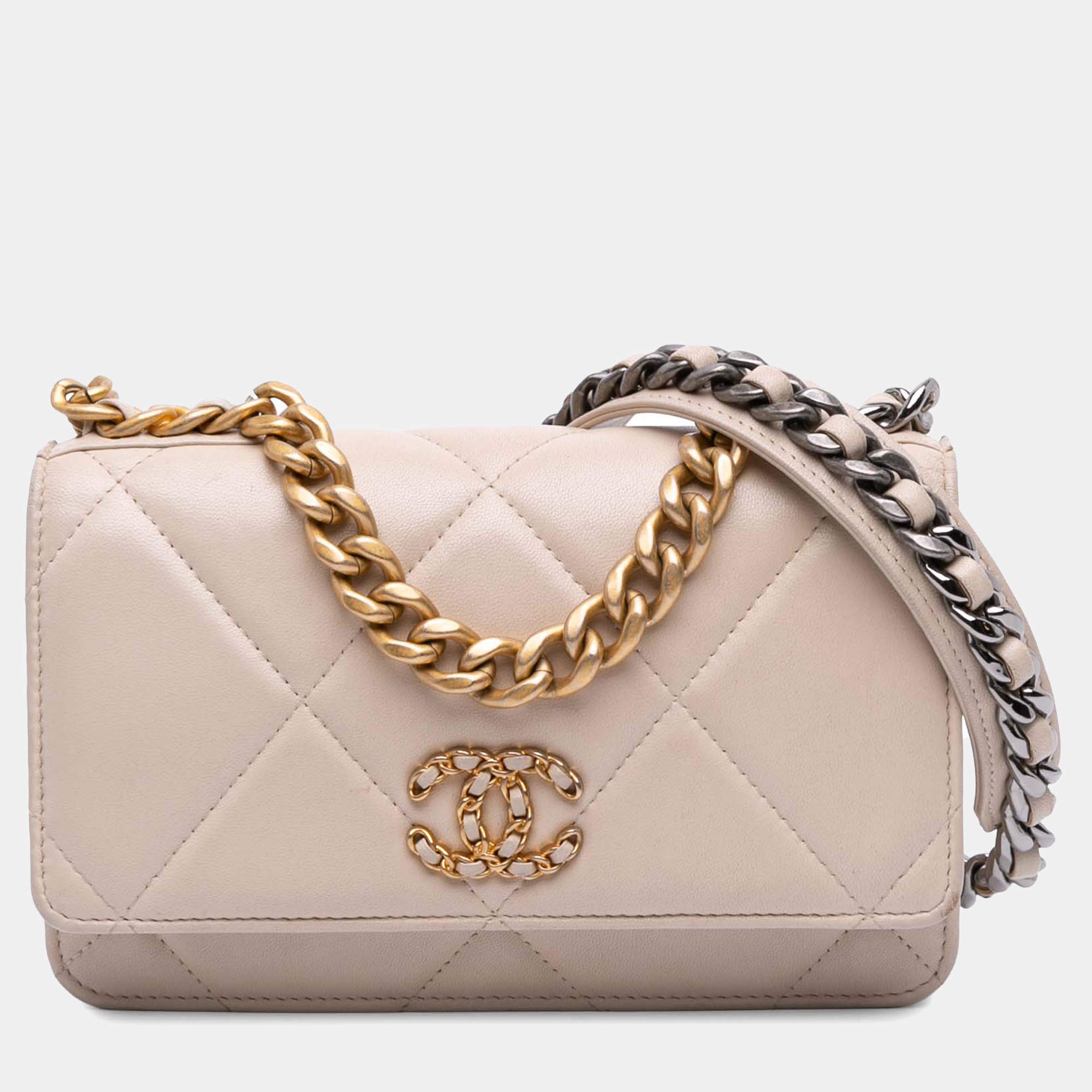Chanel Beige Quilted Lambskin 19 Wallet on Chain