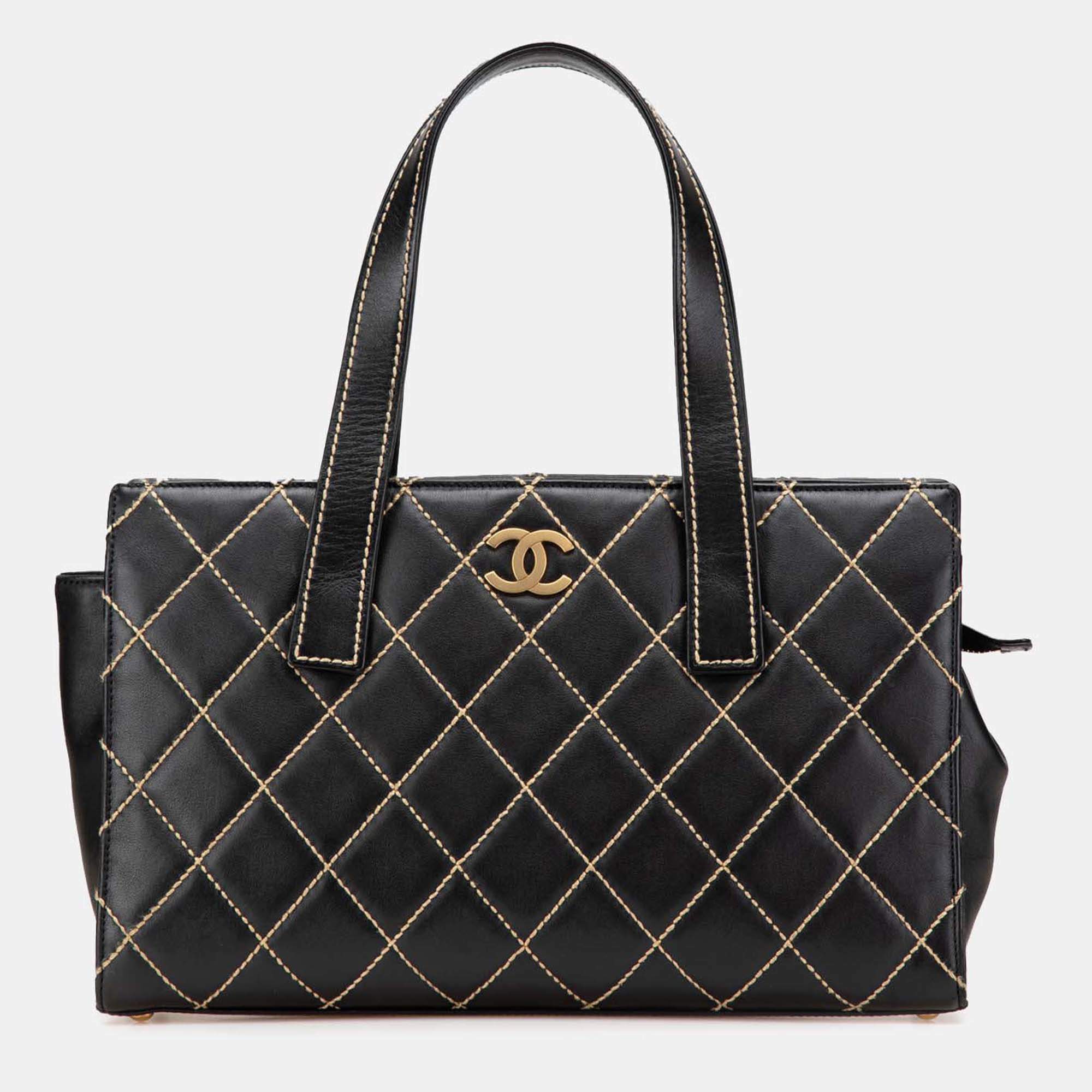 Chanel Black CC Lambskin Wild Stitch Handbag