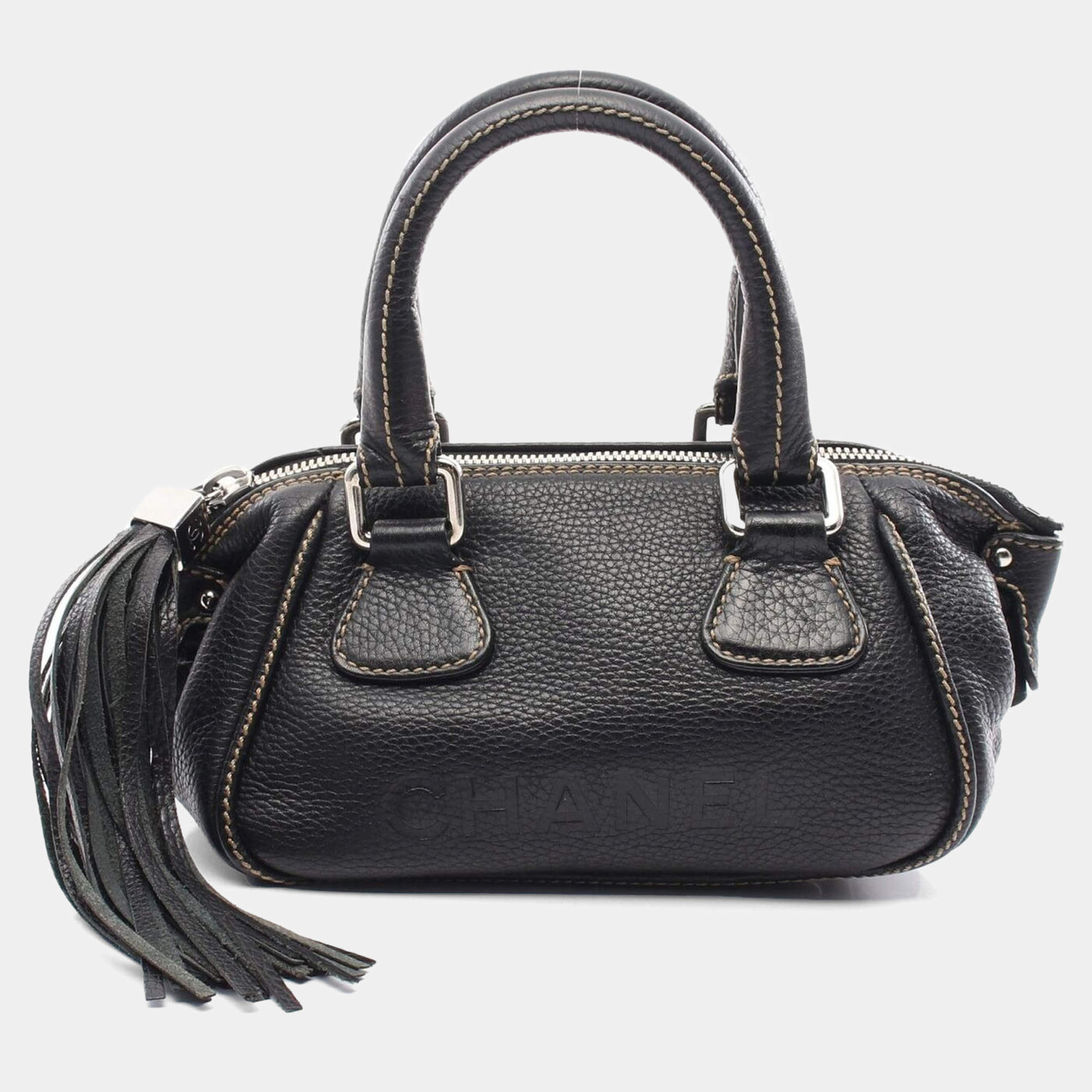 Chanel  CC Coco Black Grained Calfskin Handbag SHW