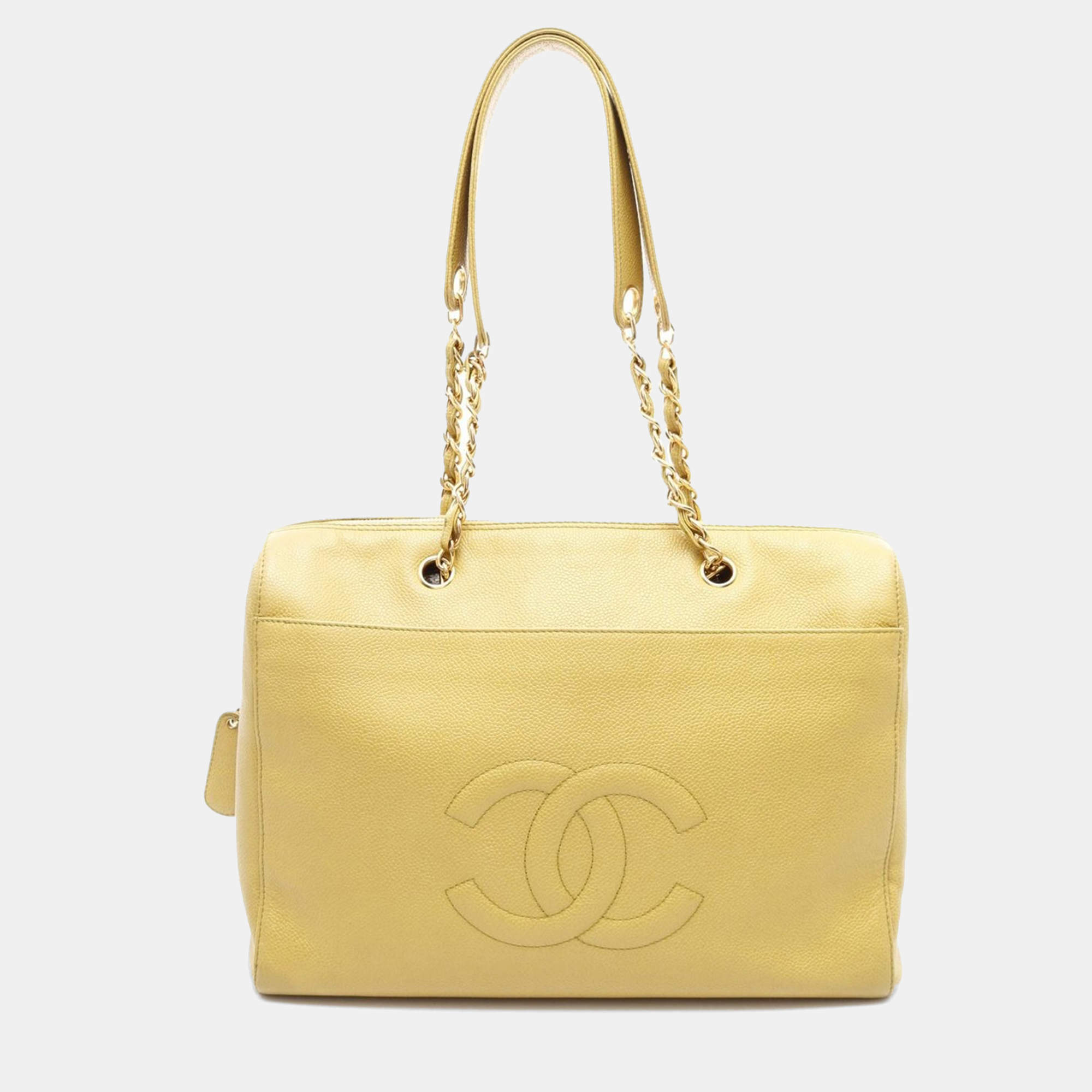 Pre Owned Chanel CC Coco Mark Green Grained Calfskin Leather Chain Shoulder Bag GHW
